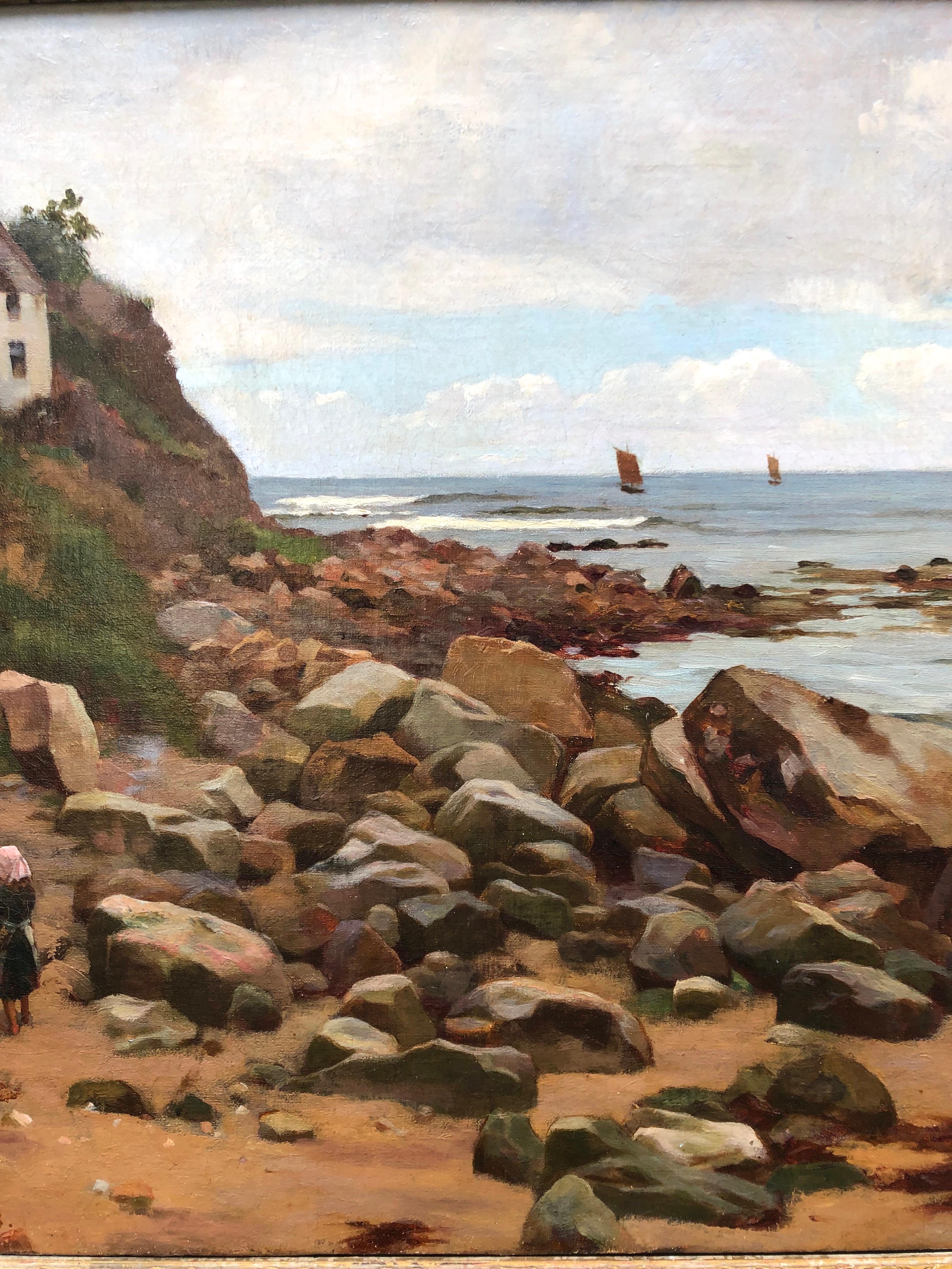 Casa junto al mar Siglo XIX Inglés - Figurative Painting Marrón de Charles Haigh Wood 