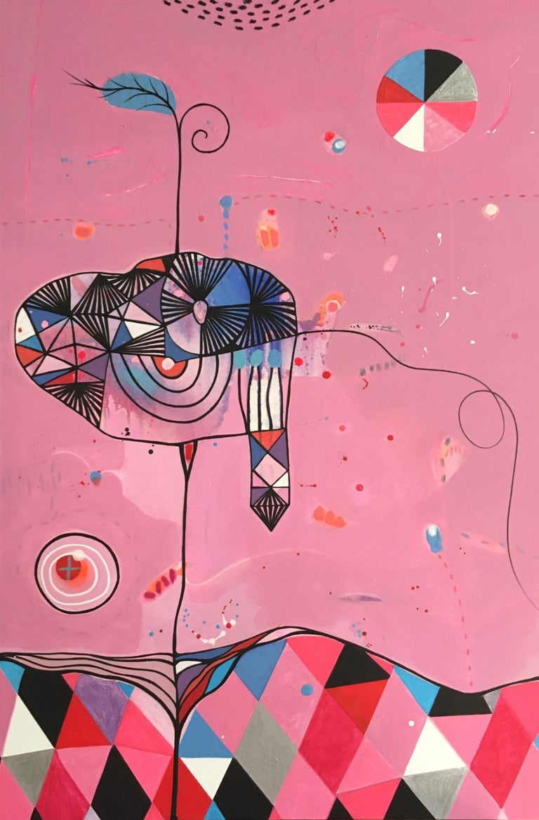 Sleeping Arlekin Diptych Pink Abstract Composition - Painting by Malgosia Kiernozycka