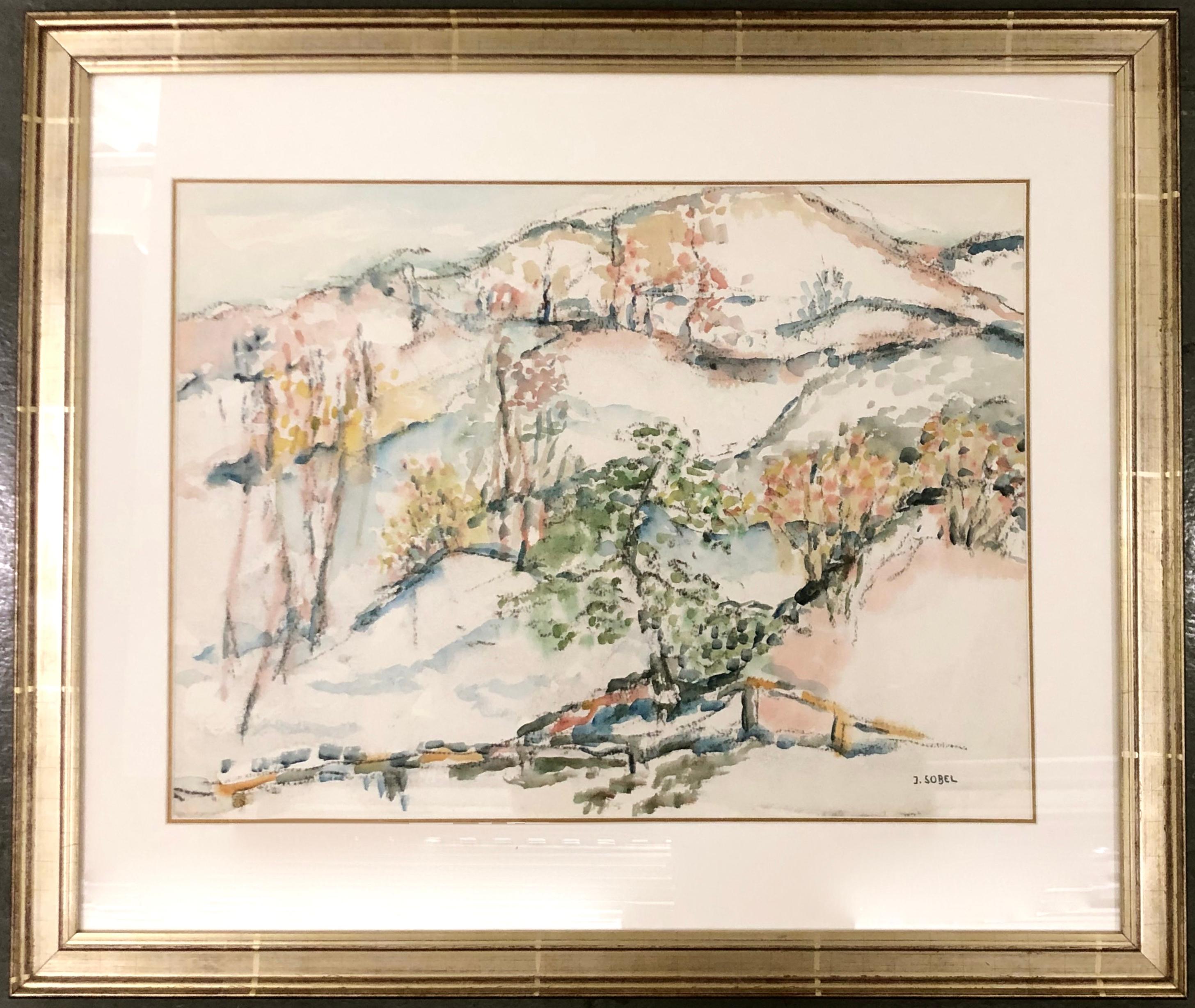 Jehudith Sobel Landscape Art -  Landscape with Mountain View Watercolor
