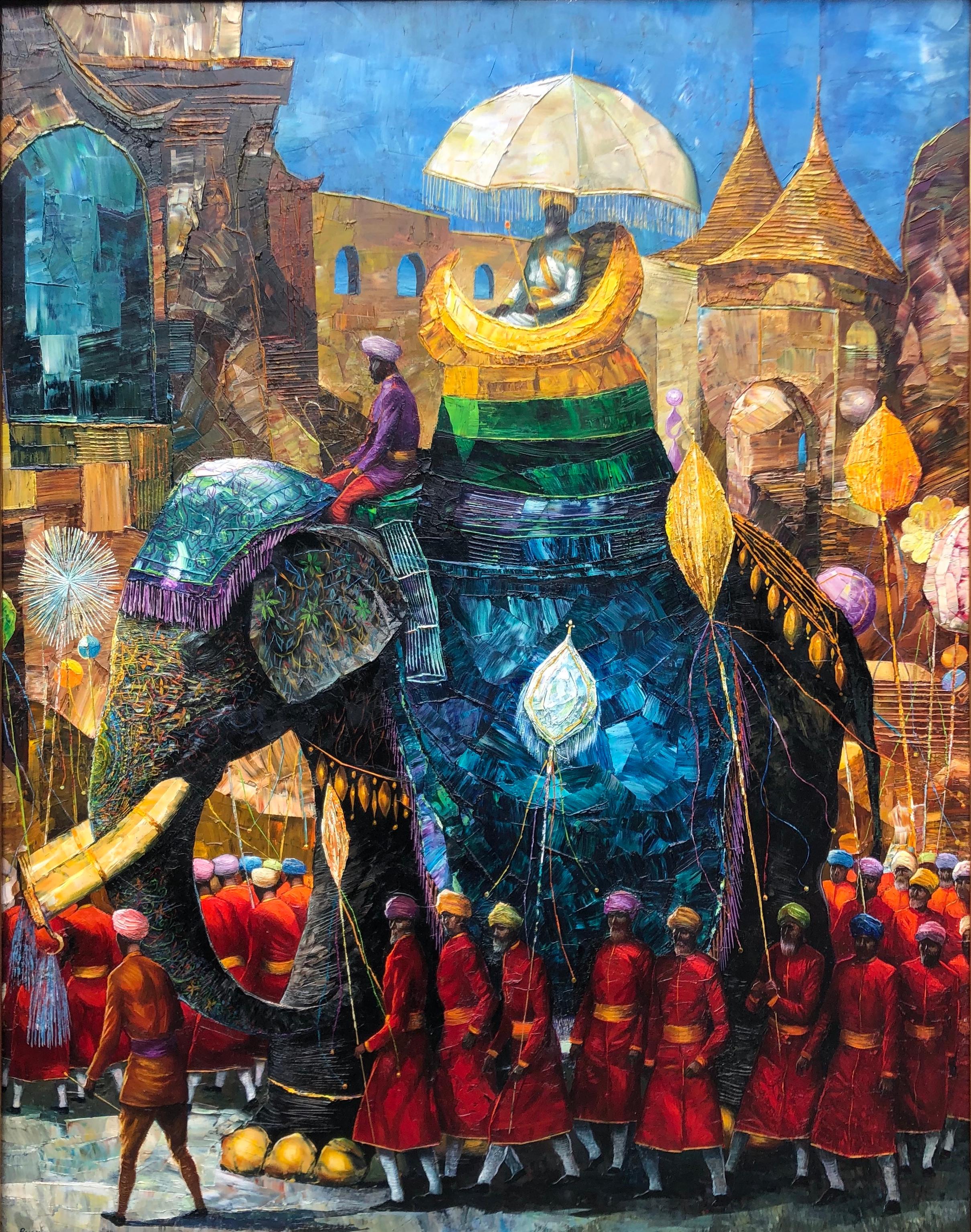 Procession With Elephant  - Painting by George Russin