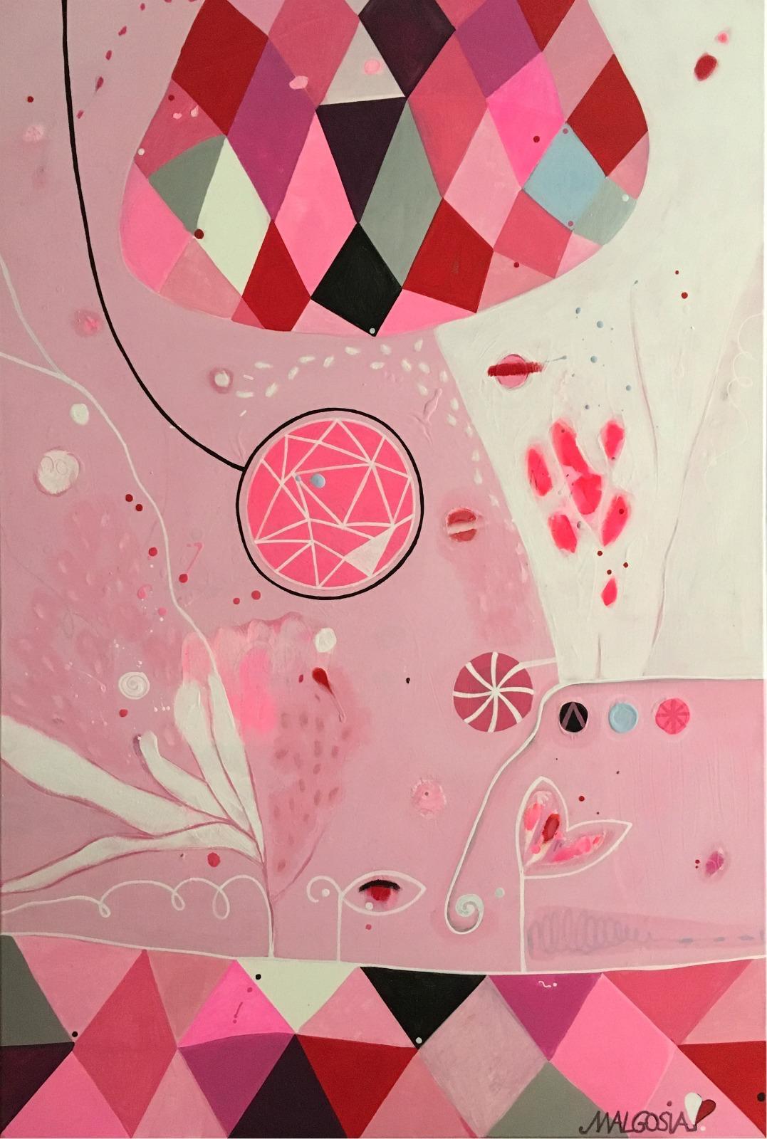 Figurative Painting di Malgosia Kiernozycka - Sfilata di palloncini rosa astratta