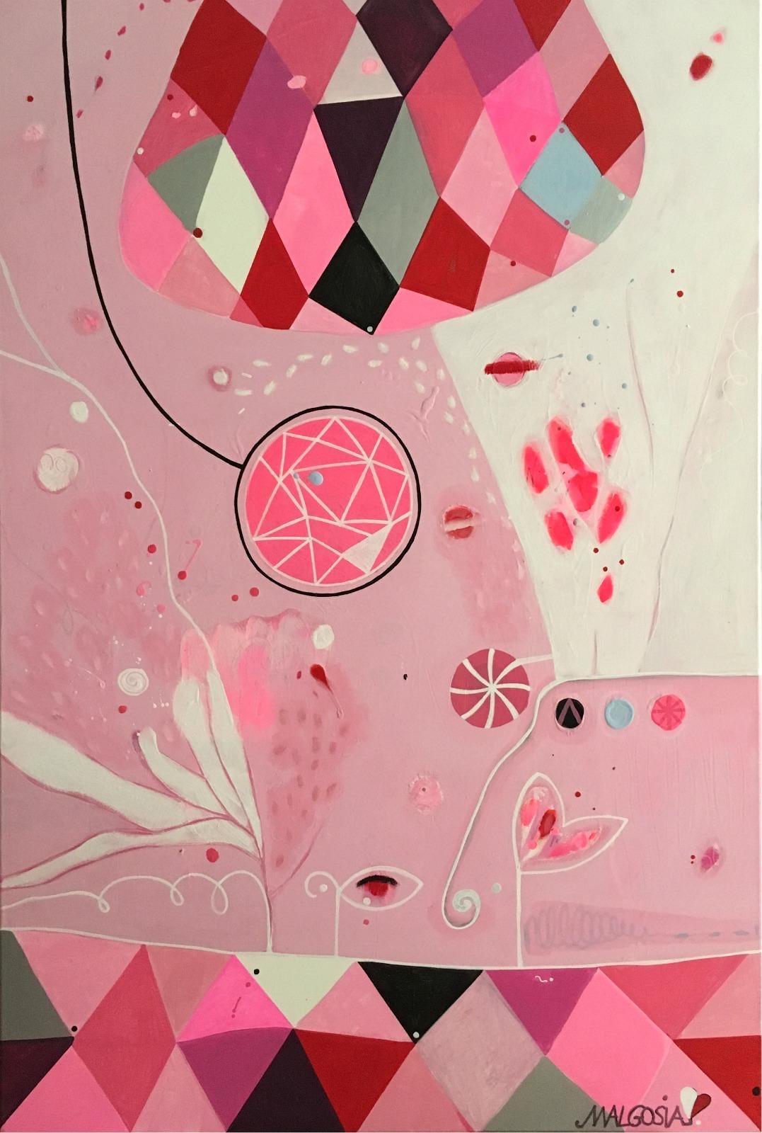 Malgosia Kiernozycka Abstract Painting - Balloon Parade Pink Abstract