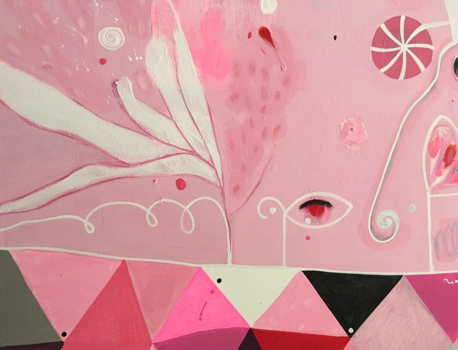 Balloon Parade Pink Abstract - Abstract Expressionist Painting by Malgosia Kiernozycka
