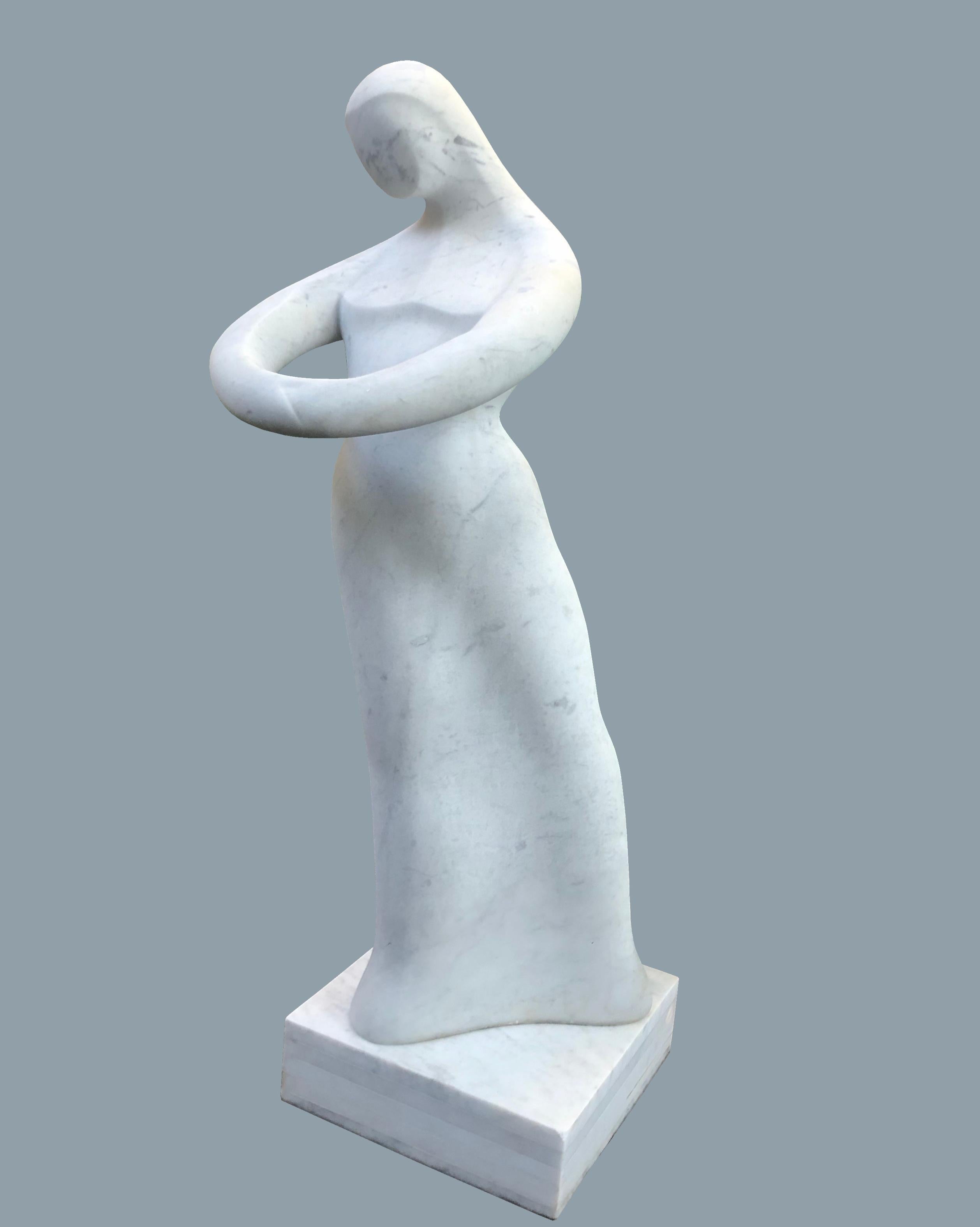 Miriam Shelton  Figurative Sculpture - Madonna White Marble Sculpture 