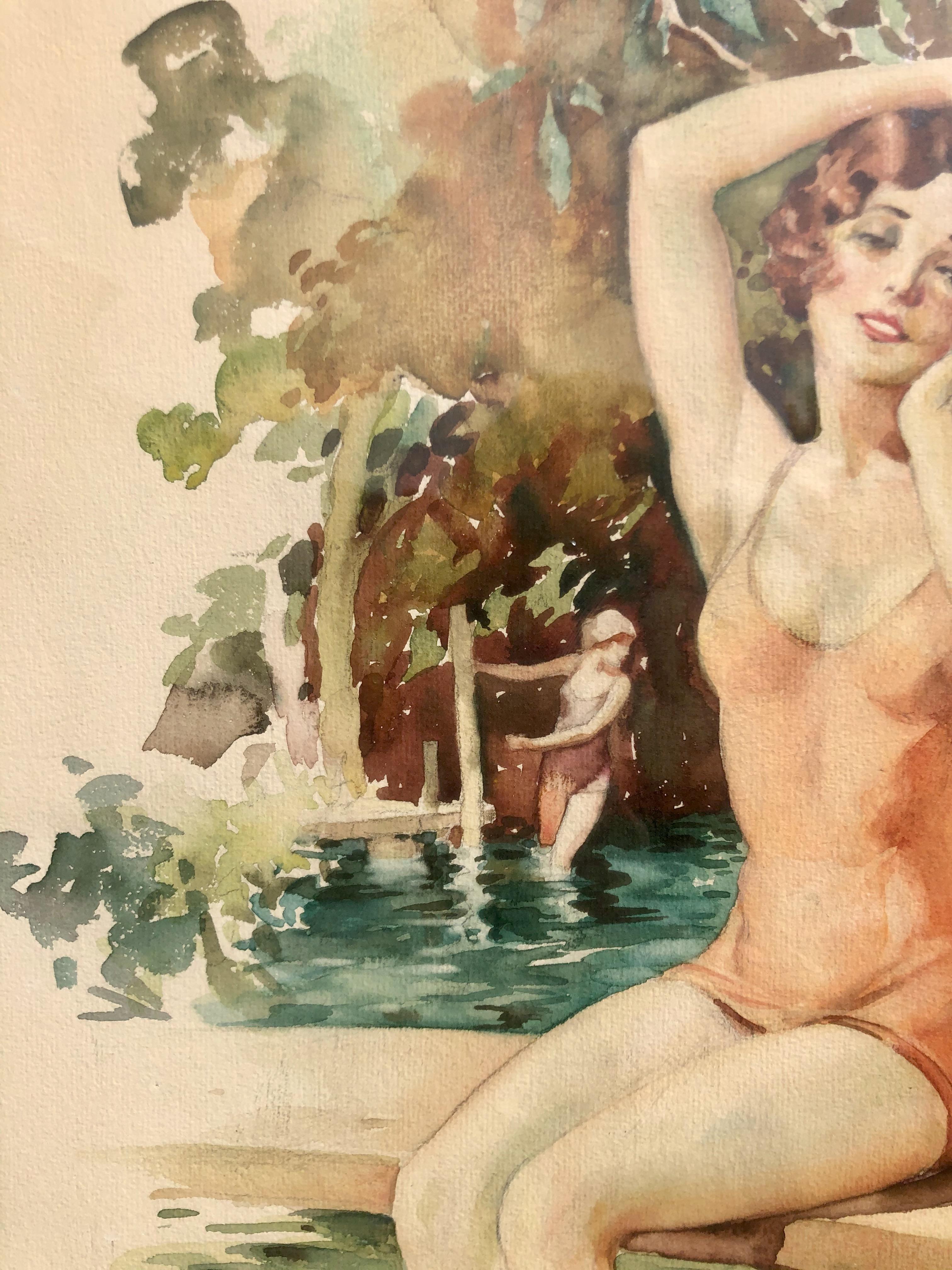 Summer Swim Watercol - Impressionist Art by Charles Garland