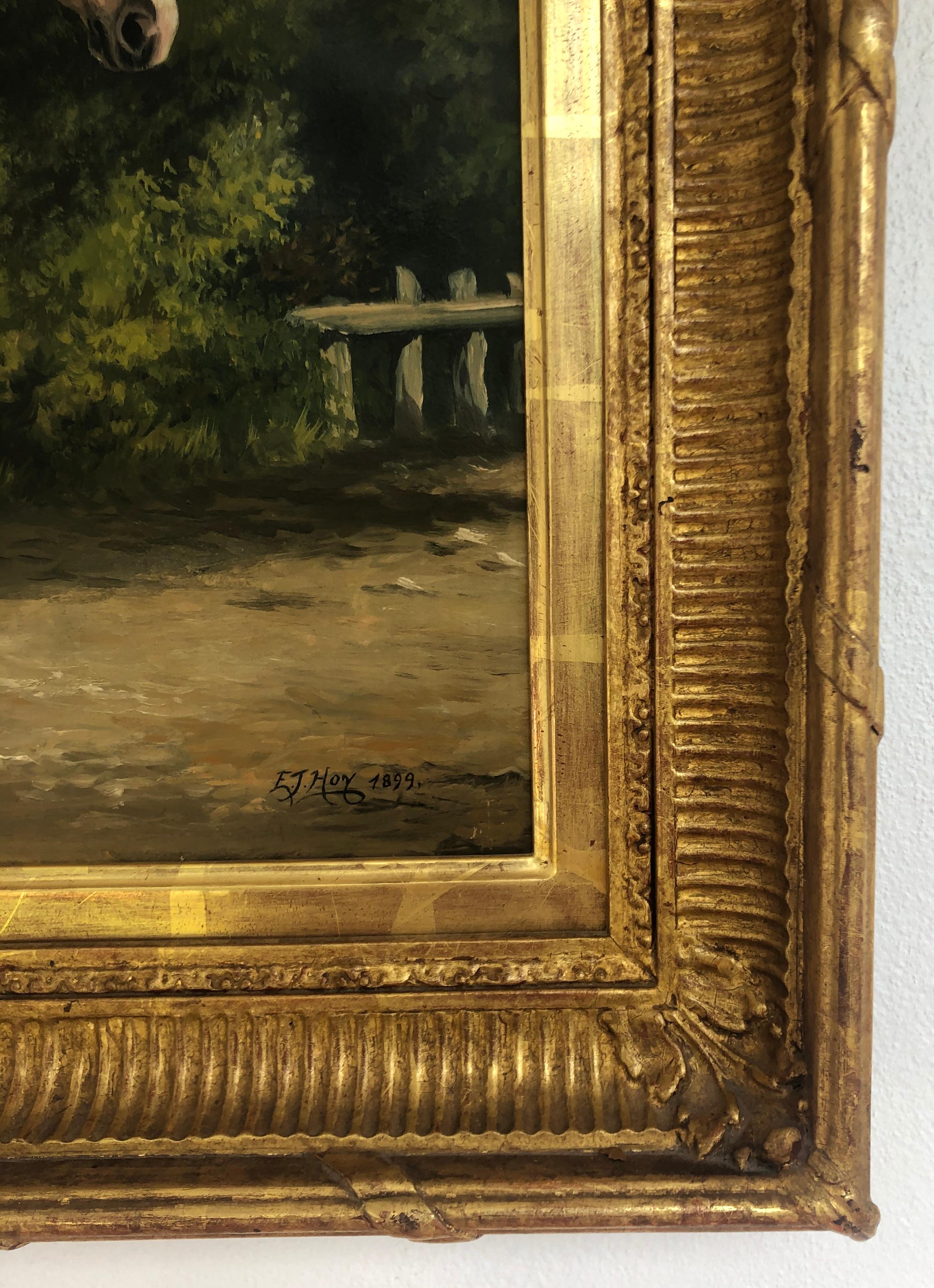  Cheval devant la grange Peinture à l'huile du 19e siècle - Painting de Edward John Hoy