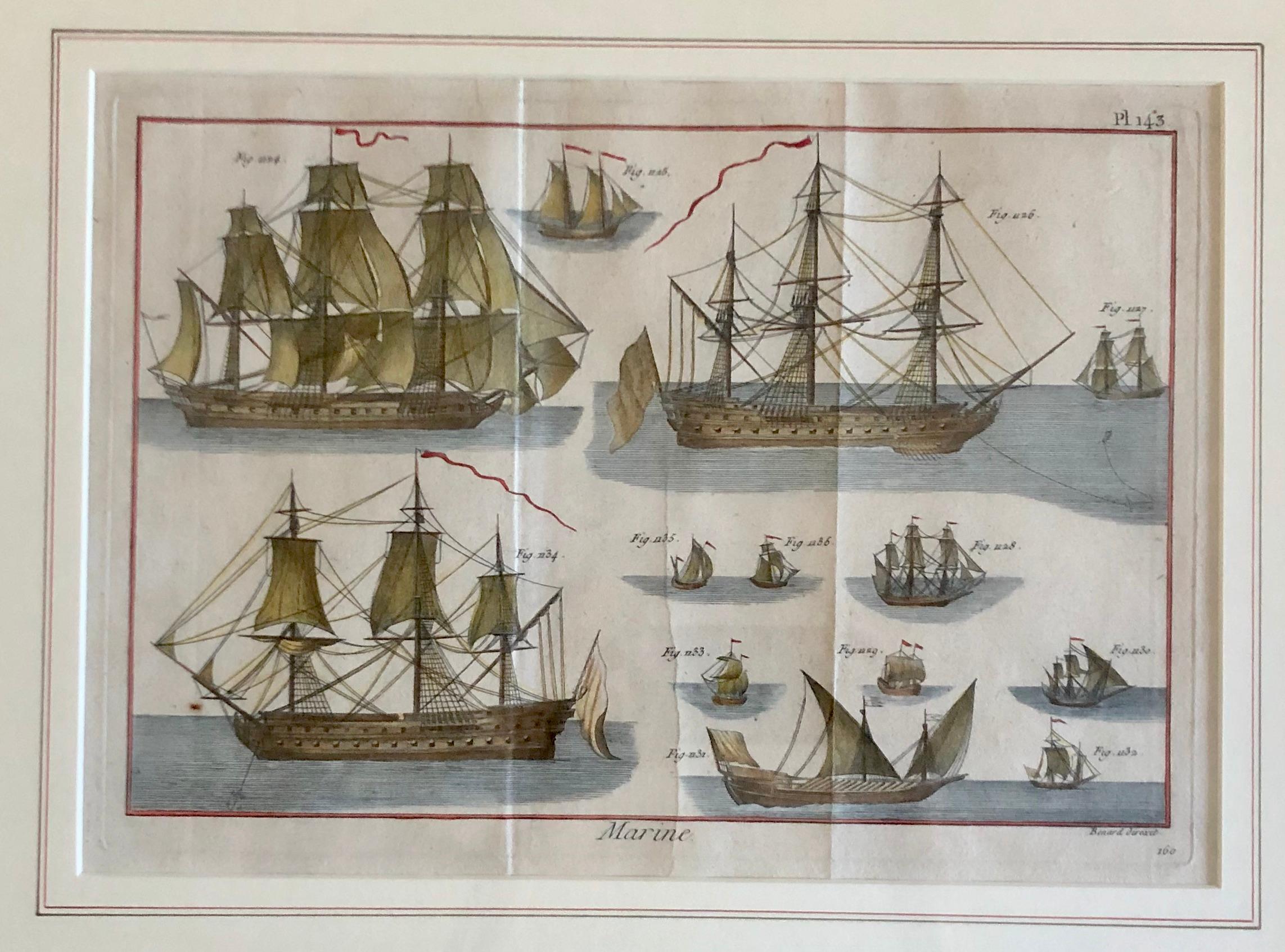 Set of Four French Antique Marine Prints - Gray Landscape Print by  Benard Direxit