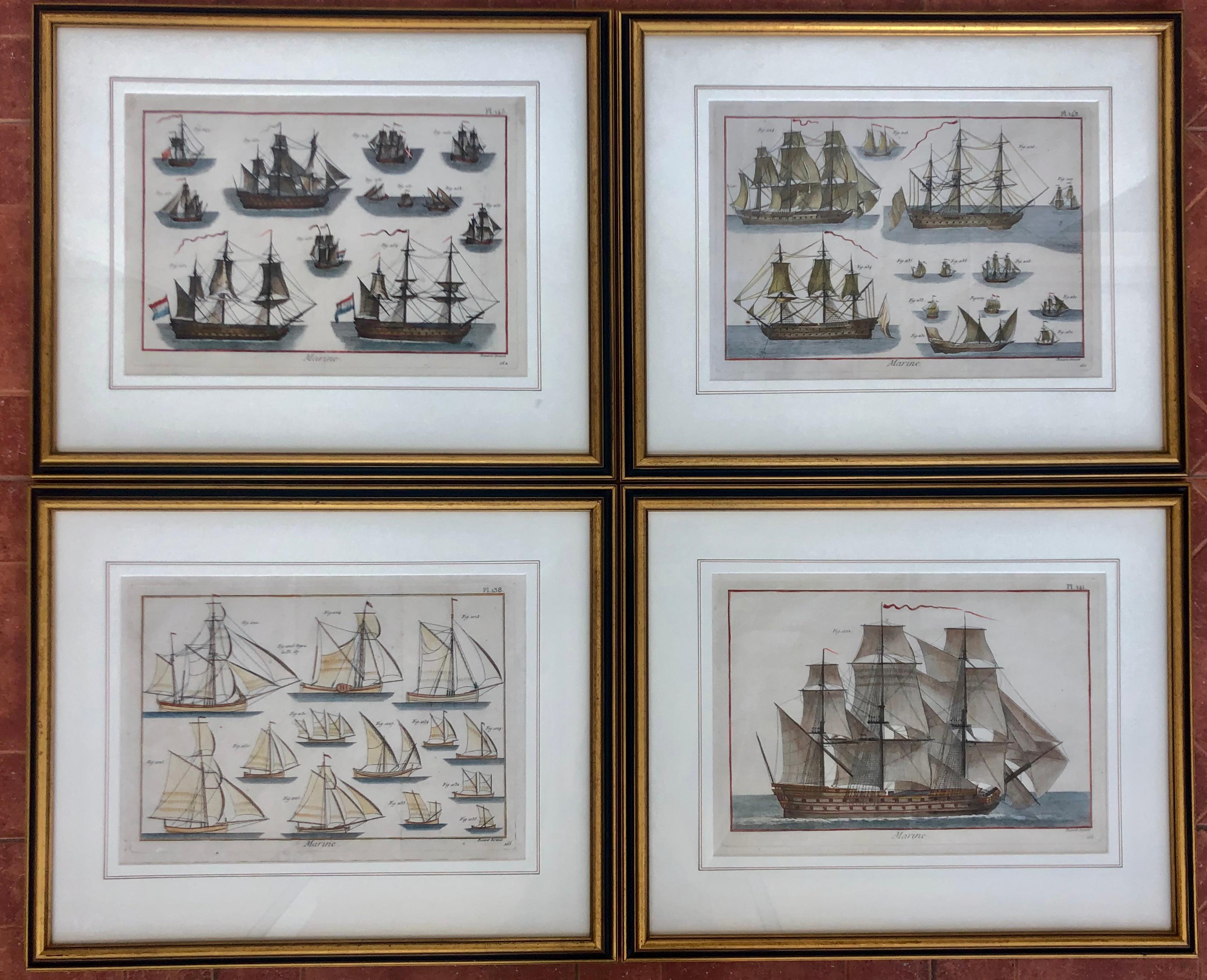Set of Four French Antique Marine Prints For Sale 1