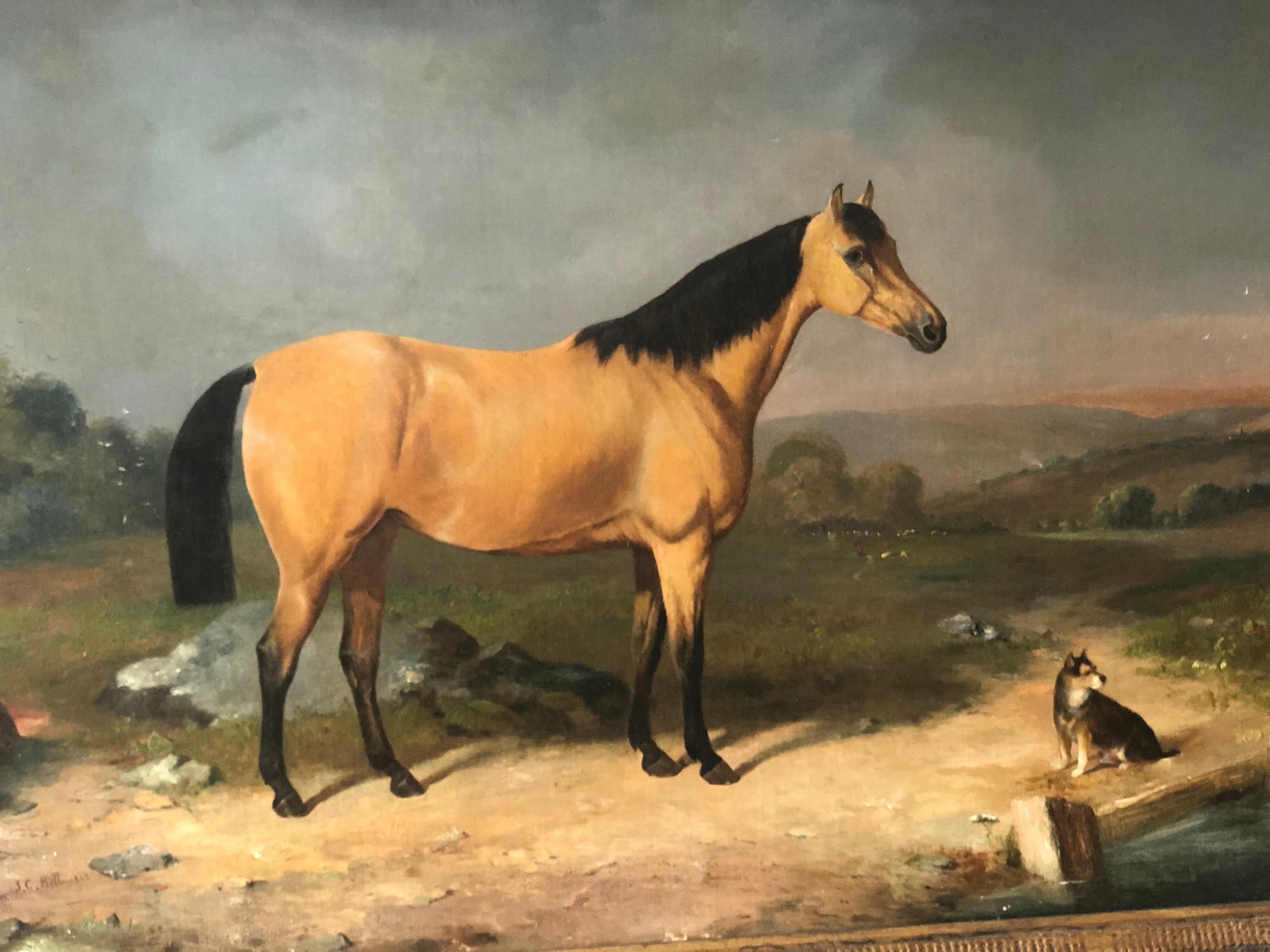  Horse Portrait With A Dog In The Landscape - Painting by John Christopher Bell
