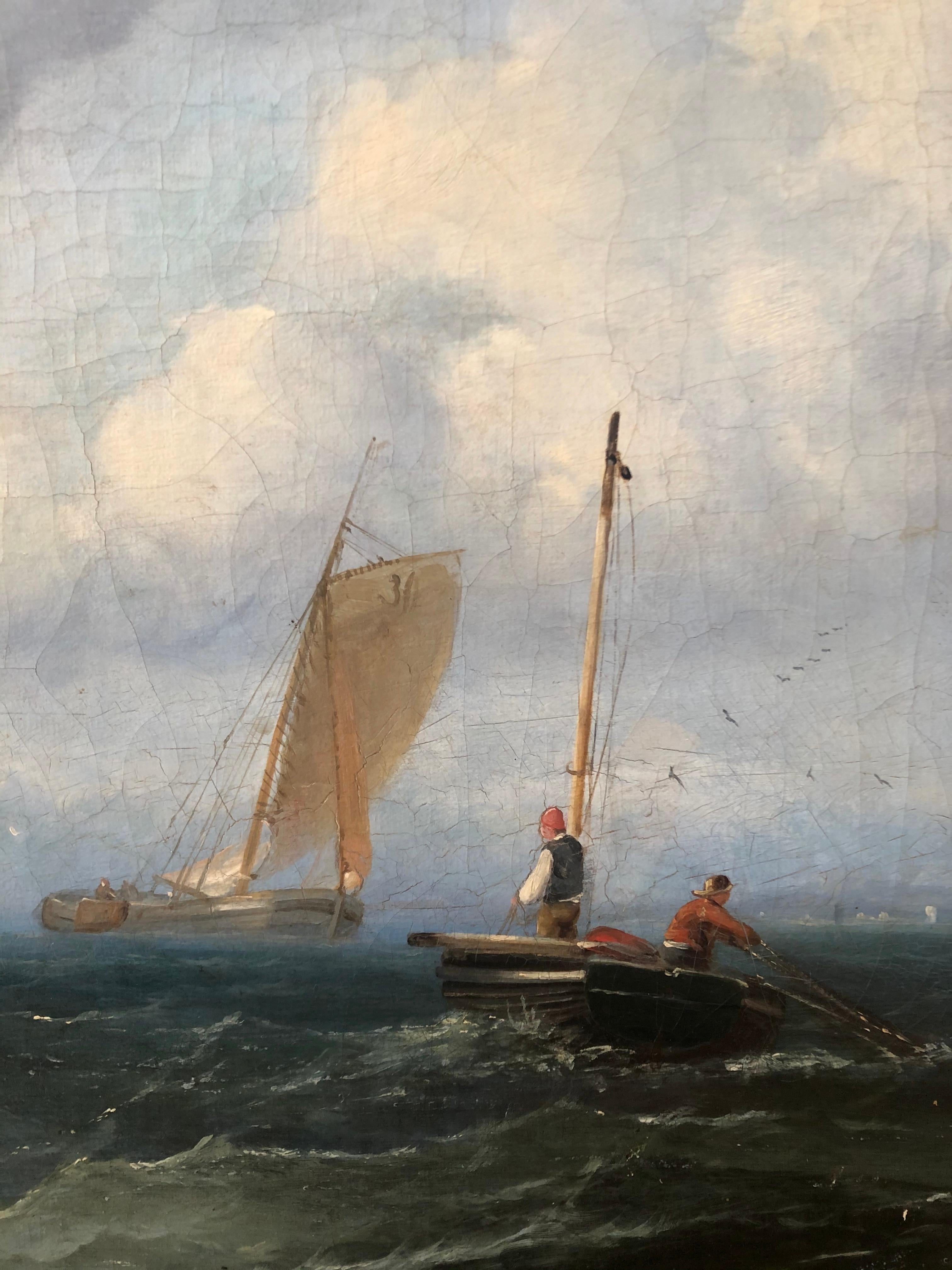 Yorkshire Coast Marine Large Seascape
 Large English School painting similar to the work of Henry Redmore British 1820-1887.
Excellent example of detail and color, ship in foreground has 30 P.D. on sail and another ship has initials P.D.
Previously