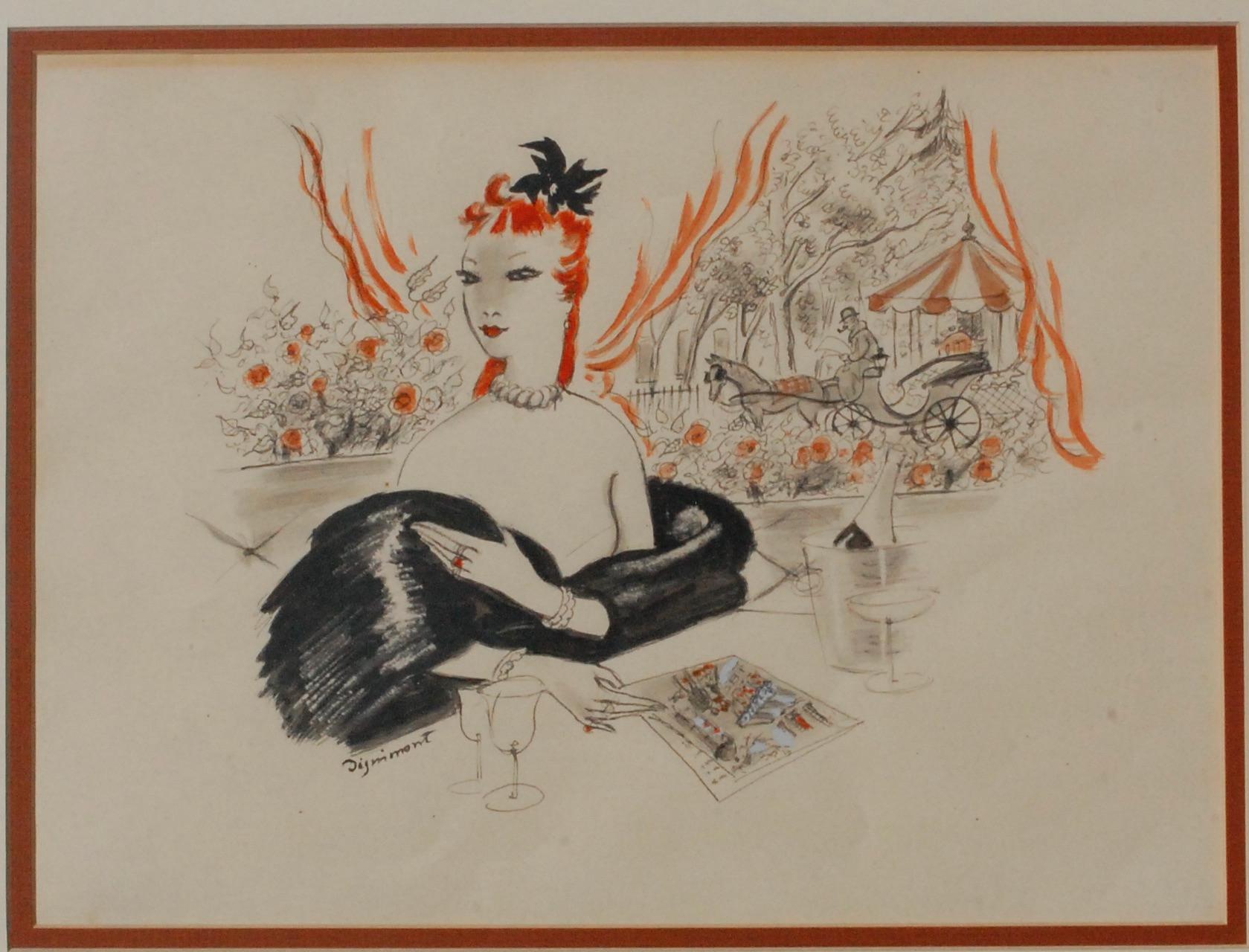 Woman At The Table Drawing  - Art by André Dignimont