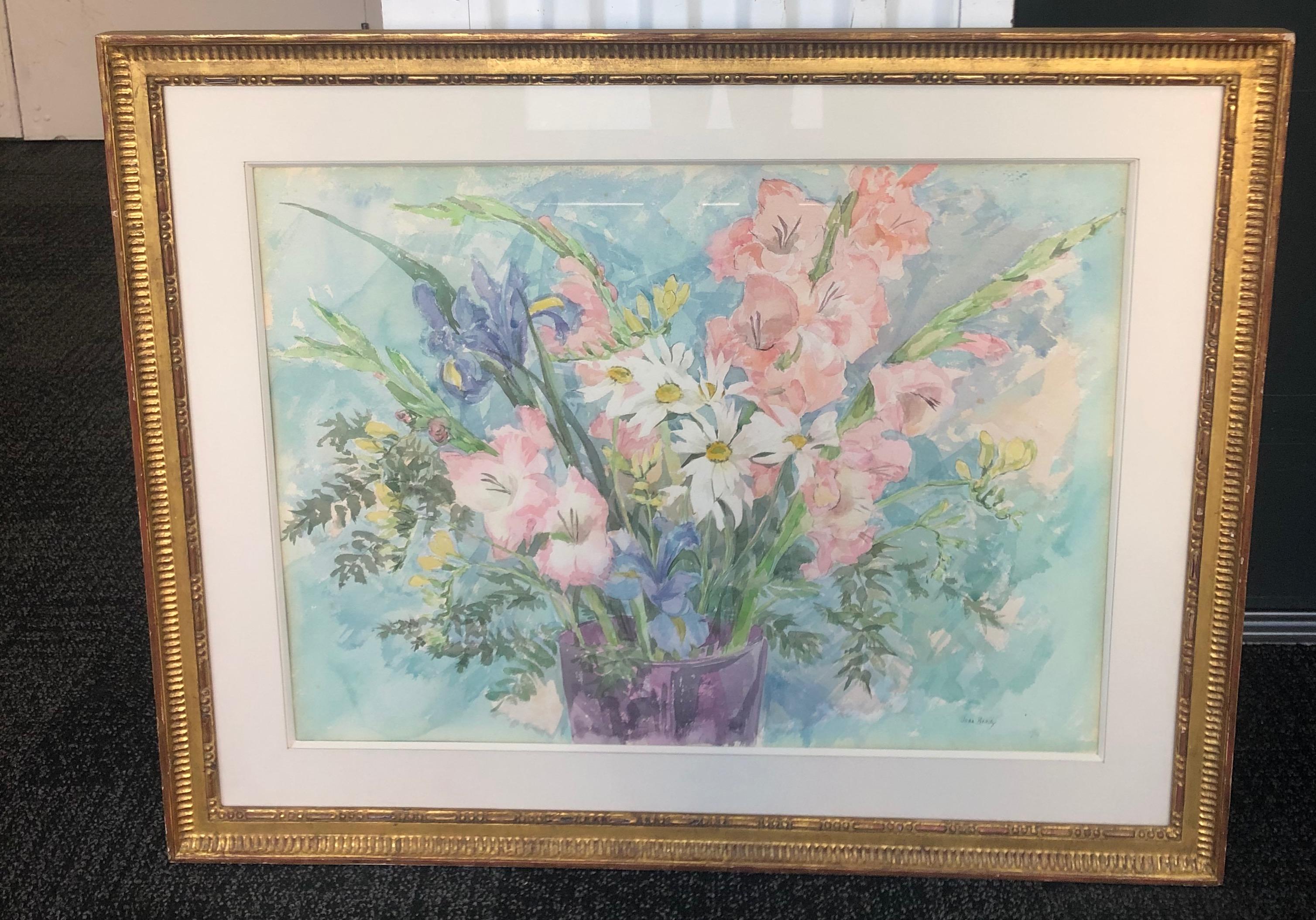 Still Life With Flowers Bouquet Watercolor on Paper - Painting by Joan Brady