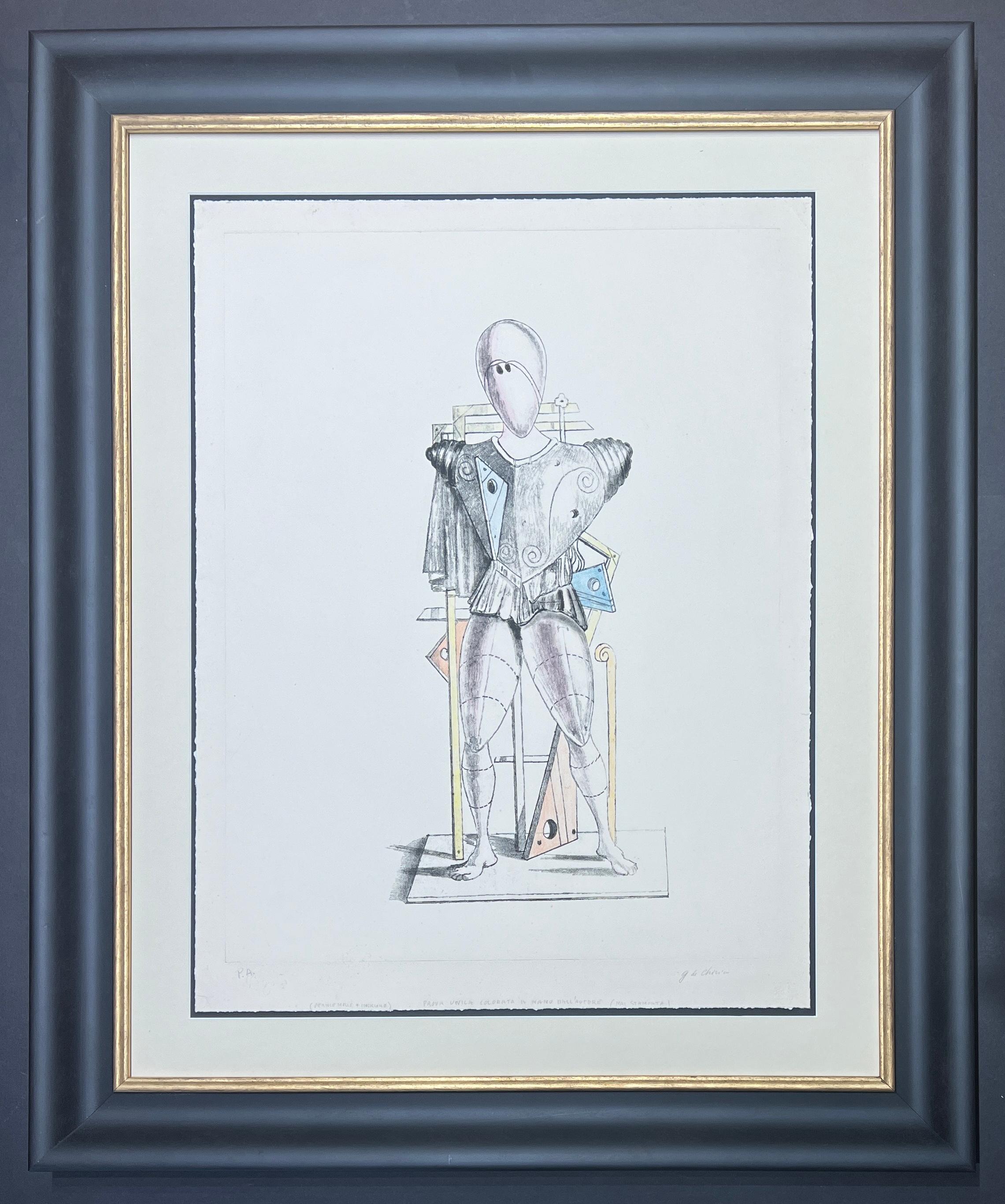 Giorgio De Chirico Figurative Art - Giorgio de Chirico - etching, hand-colored by artist ( unique proof ) - 1974