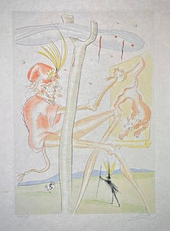 The monkey and the Leopard – drypoint etching with stencil – 1974
