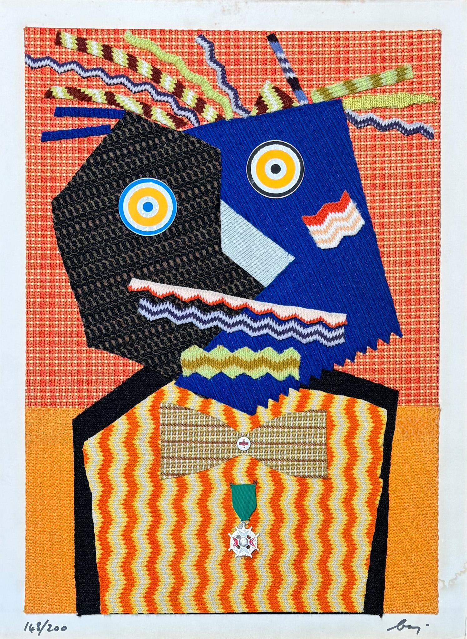 Fabrice e collage su tavola, edito nel 1969
Edizione limitata a 200 copie
Firmato a matita dall'artista nell'angolo in basso a destra,
Realizzato con tessuti d'arredamento M24 di Du Pont
Studio Marconi, Editore, Milano
Numerato 148/200 nell'angolo