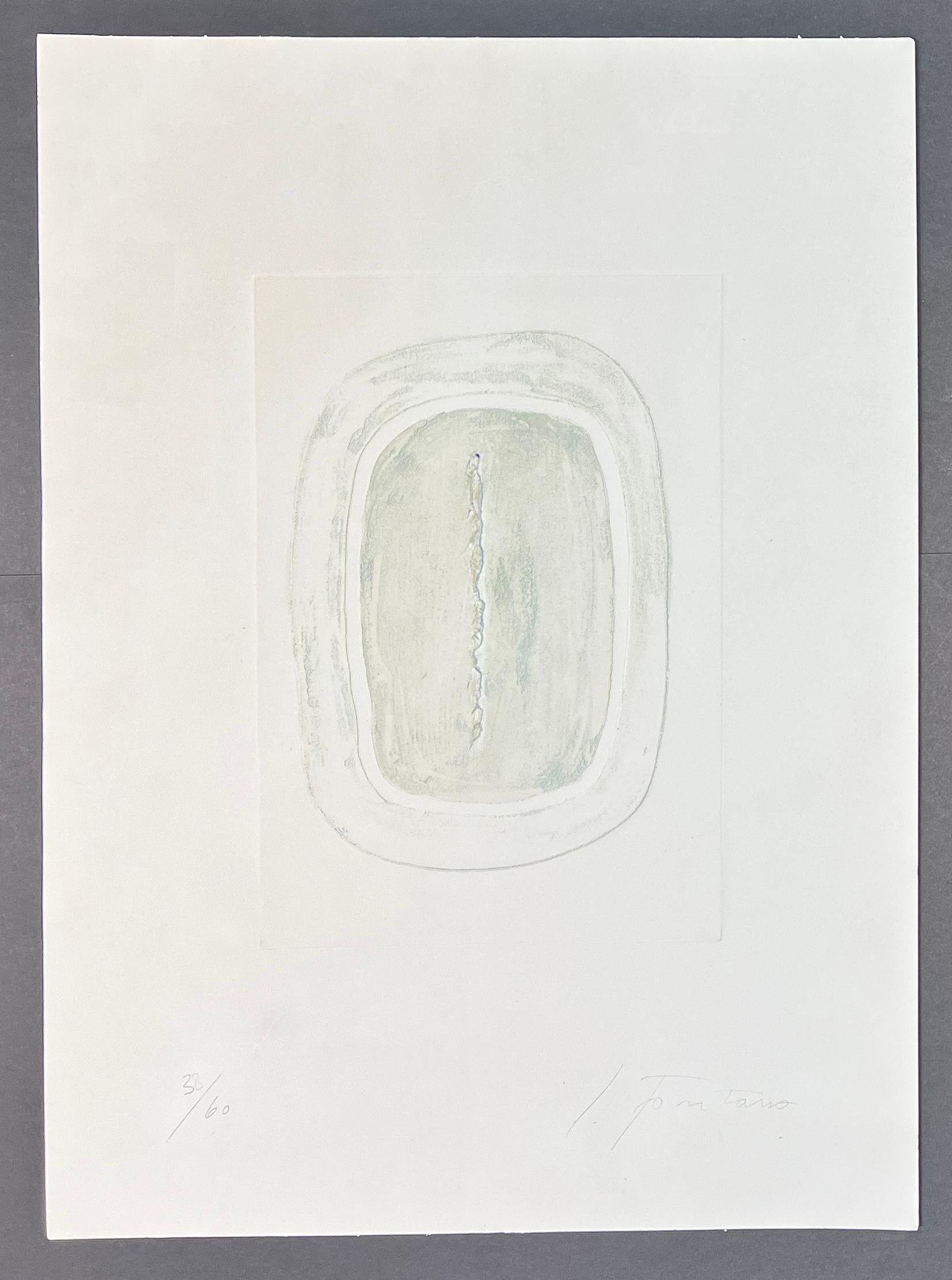 Lucio Fontana – Radierung und Aquatinta mit handgeschnittenem zentralem Schlitzeinschnitt – 1968 im Angebot 3