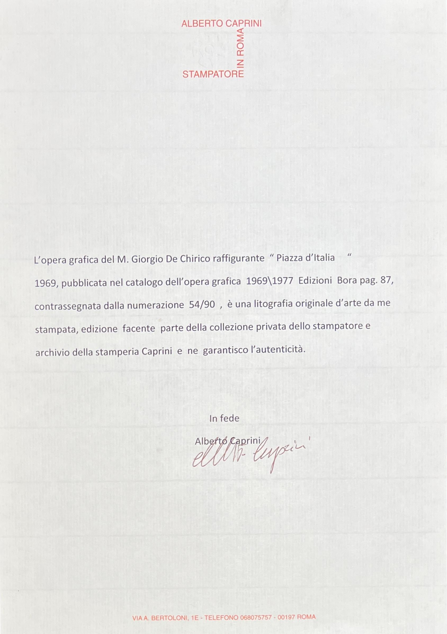 Giorgio De Chirico ( 1888 - 1978 ) - Litografia colorata su carta - 1969 in vendita 5