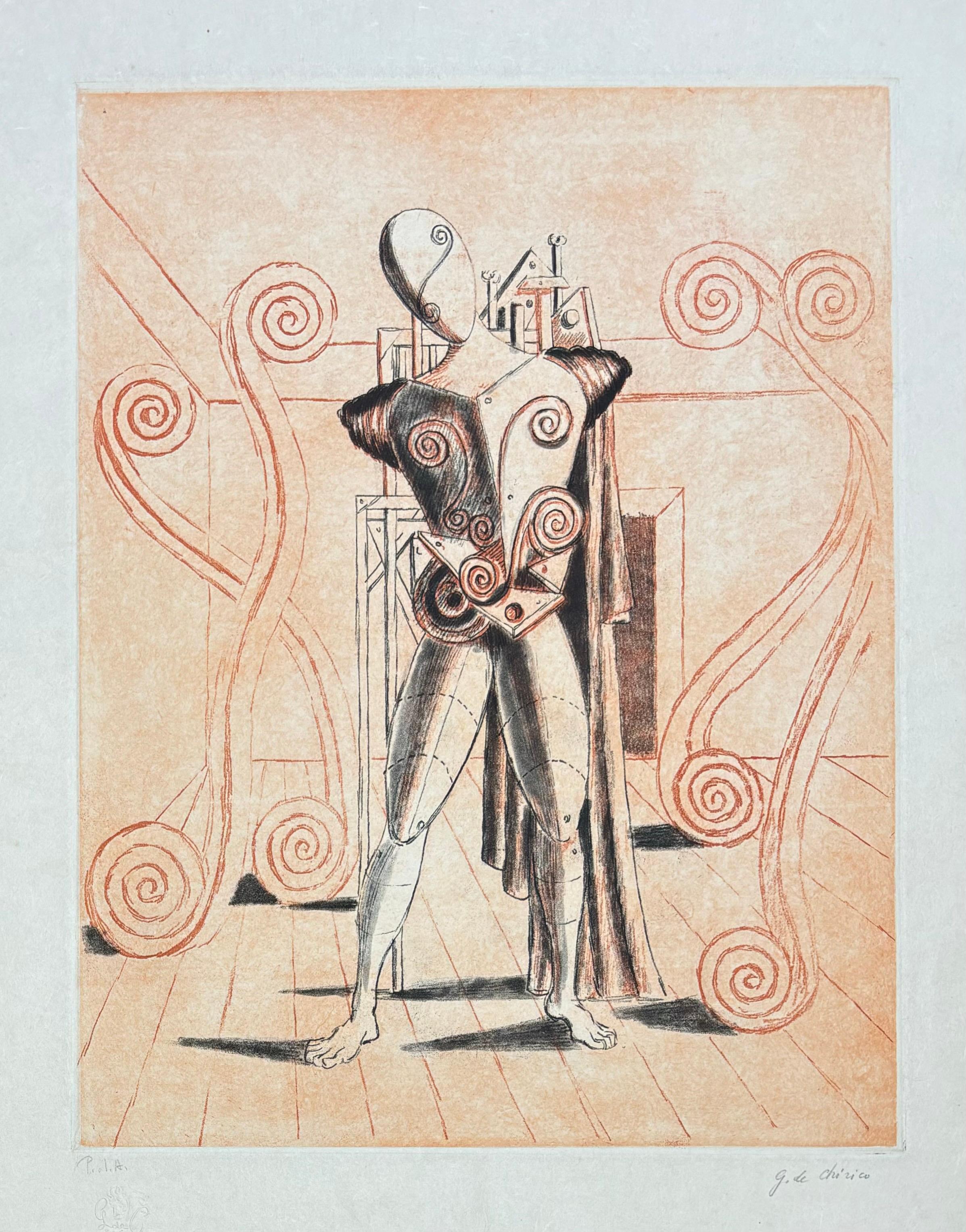 Giorgio de Chirico - Il trovatore nella stanza del mistero - unique proof - 1973 - Art by Giorgio De Chirico