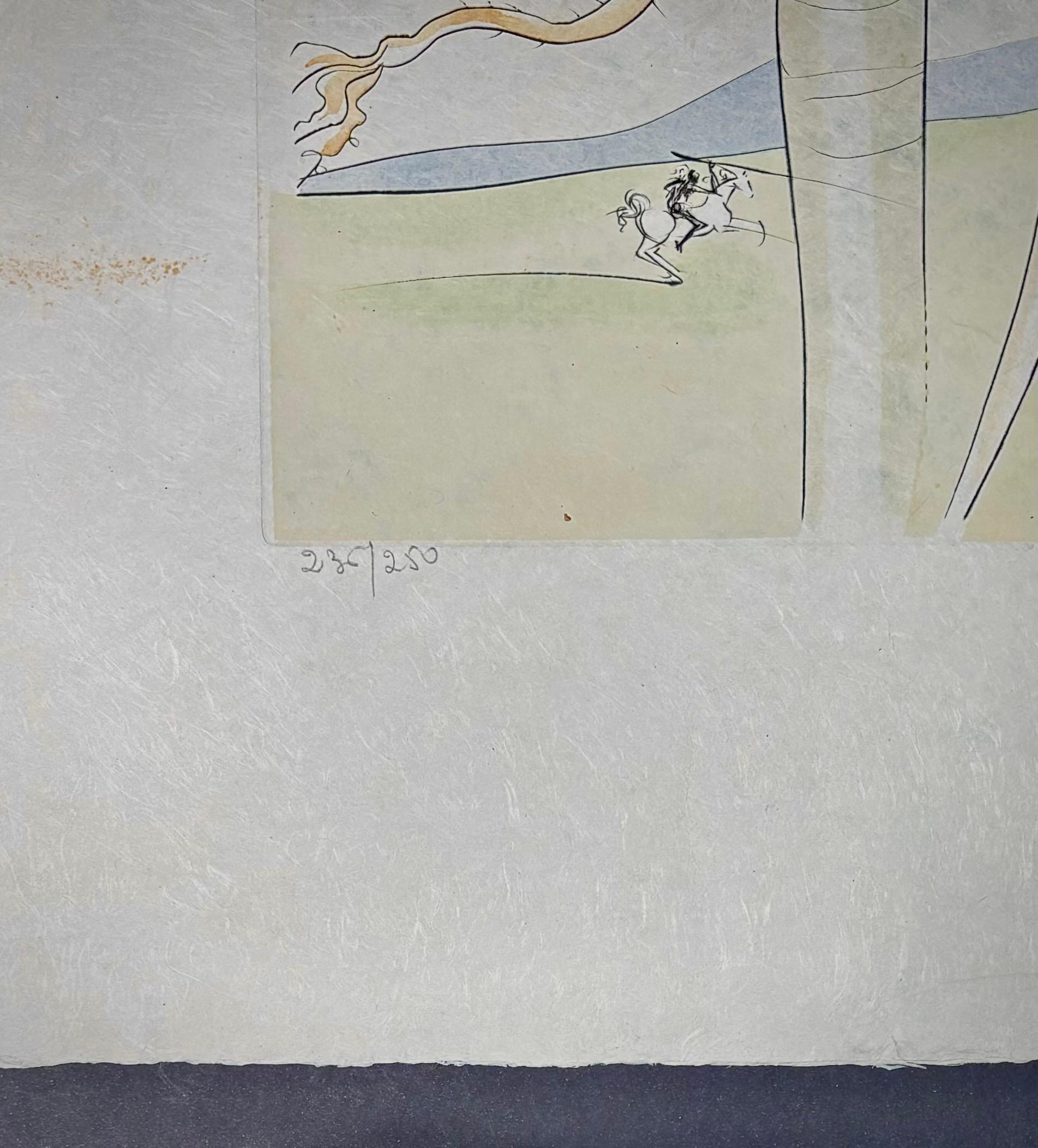 The monkey and the Leopard – drypoint etching with stencil – 1974 - Abstract Art by Salvador Dalí