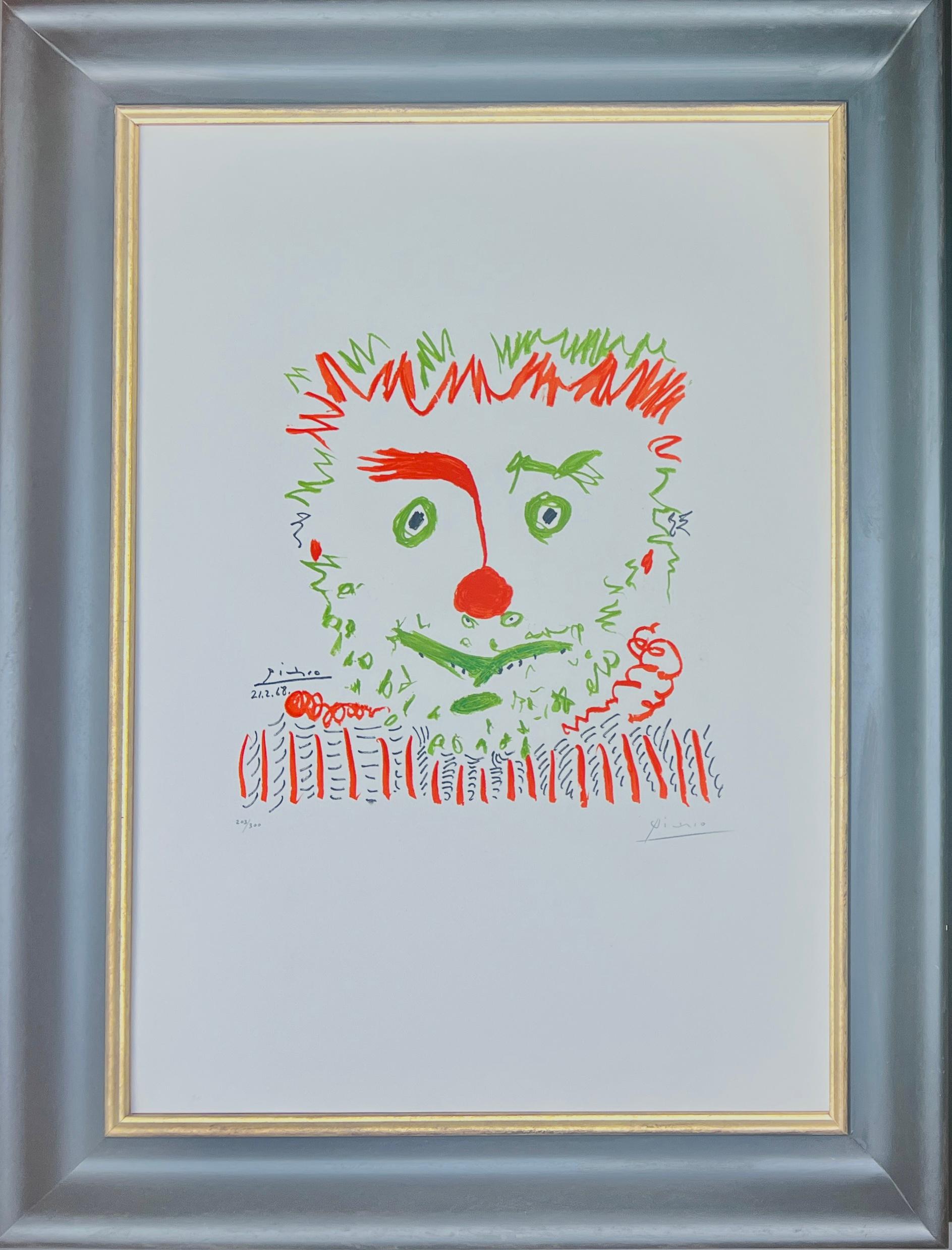 color lithograph on Arches paper , edited in 1968
Limited edition of 300 copies , numbered 203/300 in lower left 
Hand signed by Pablo Picasso in pencil in the lower right margin
paper size: 67 x 48 cm 
Framed size: 81.5 x 62.5 cm
excellent