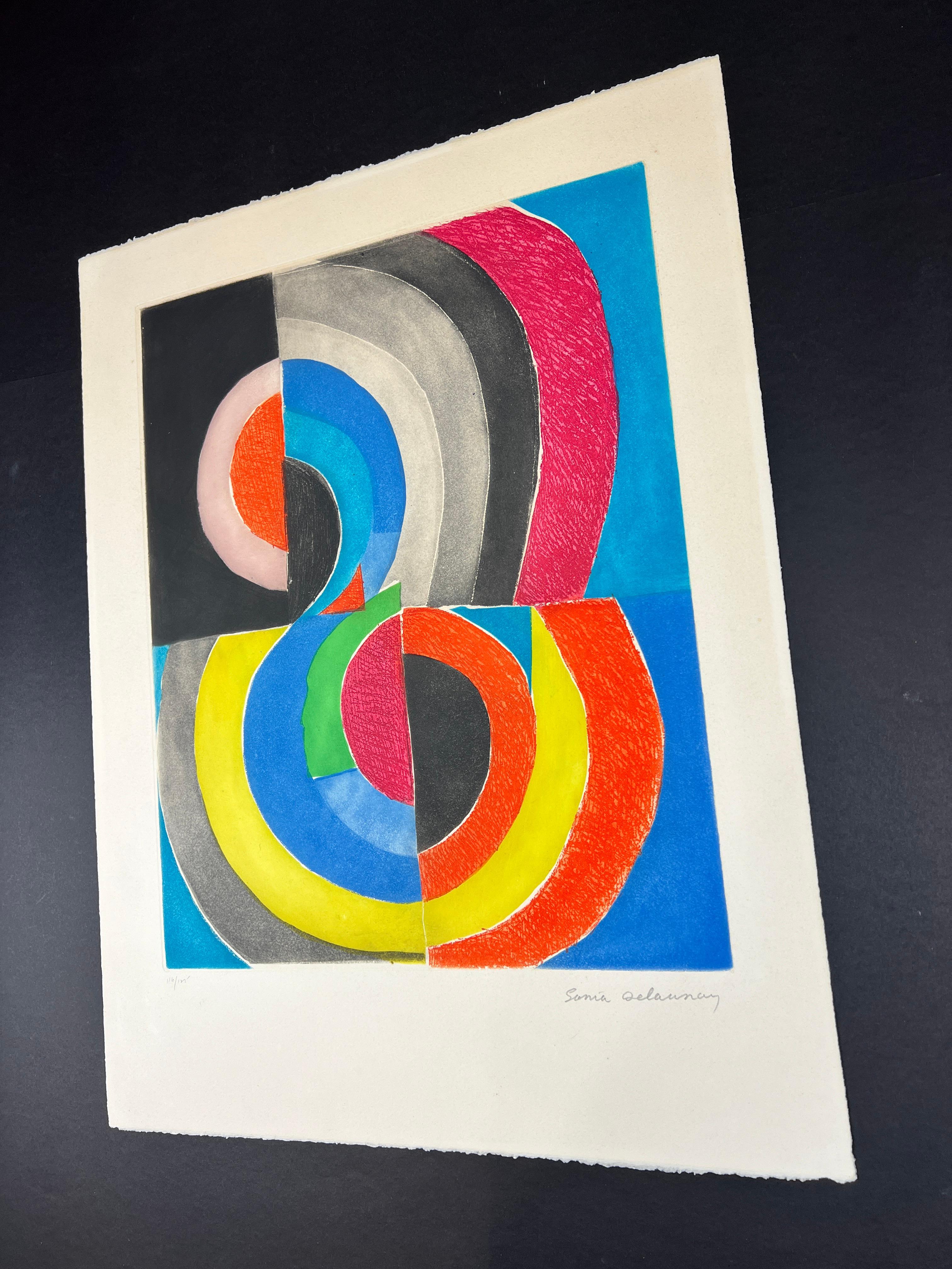Sonia Delaunay (1885-1979) - Aguafuerte y aguatinta sobre papel Arches firmado a mano en venta 2