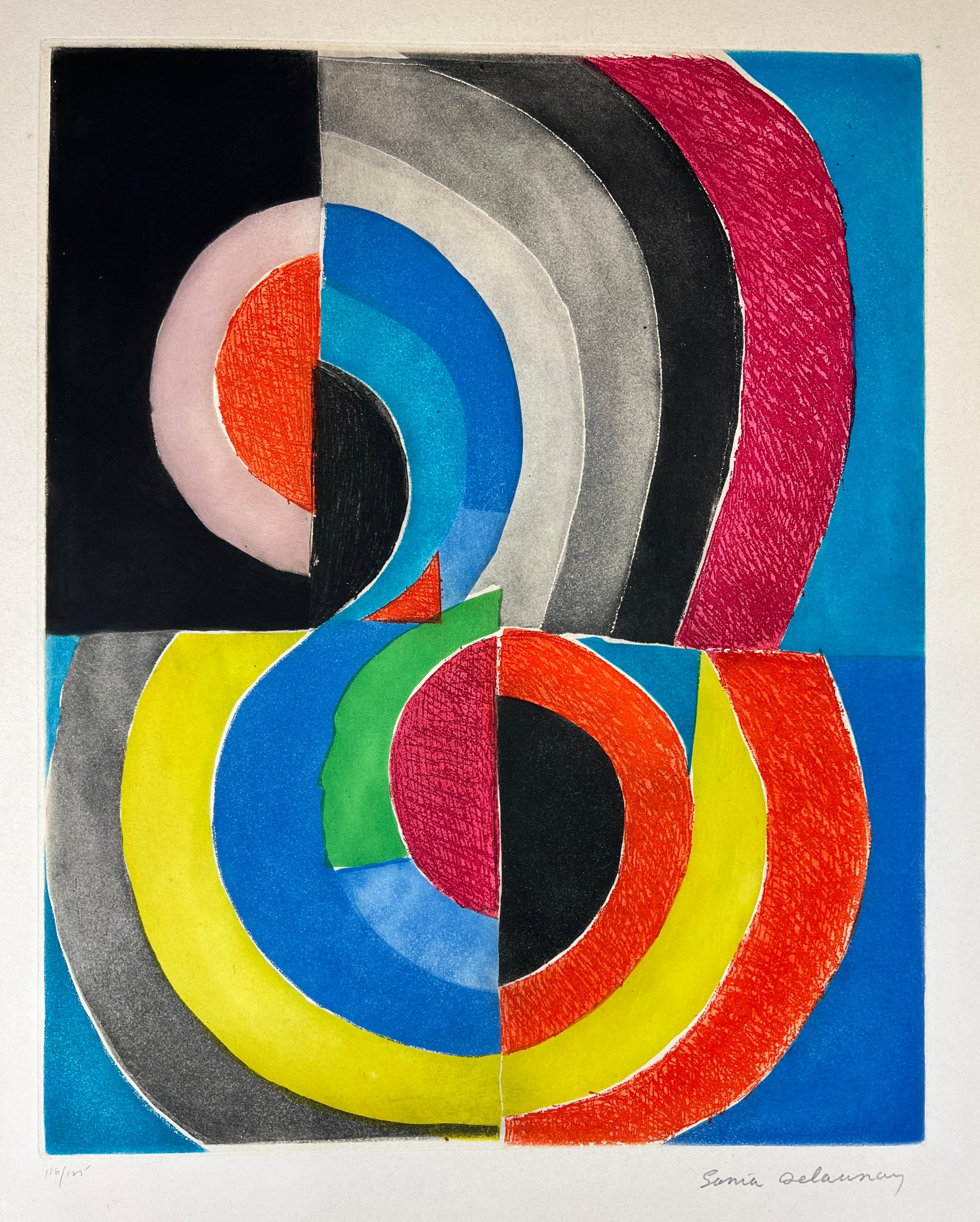 Sonia Delaunay (1885-1979) - Aguafuerte y aguatinta sobre papel Arches firmado a mano en venta 1