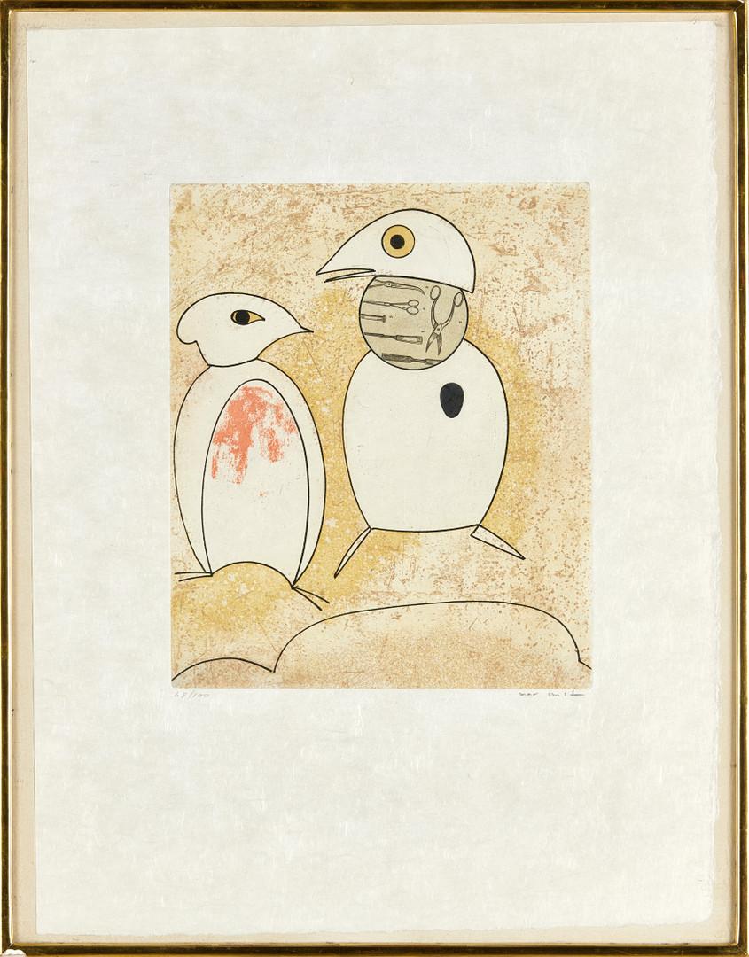 Max Ernst (1891-1976) - Oiseaux en Péril - Aguafuerte con collage - 1975 en venta 1