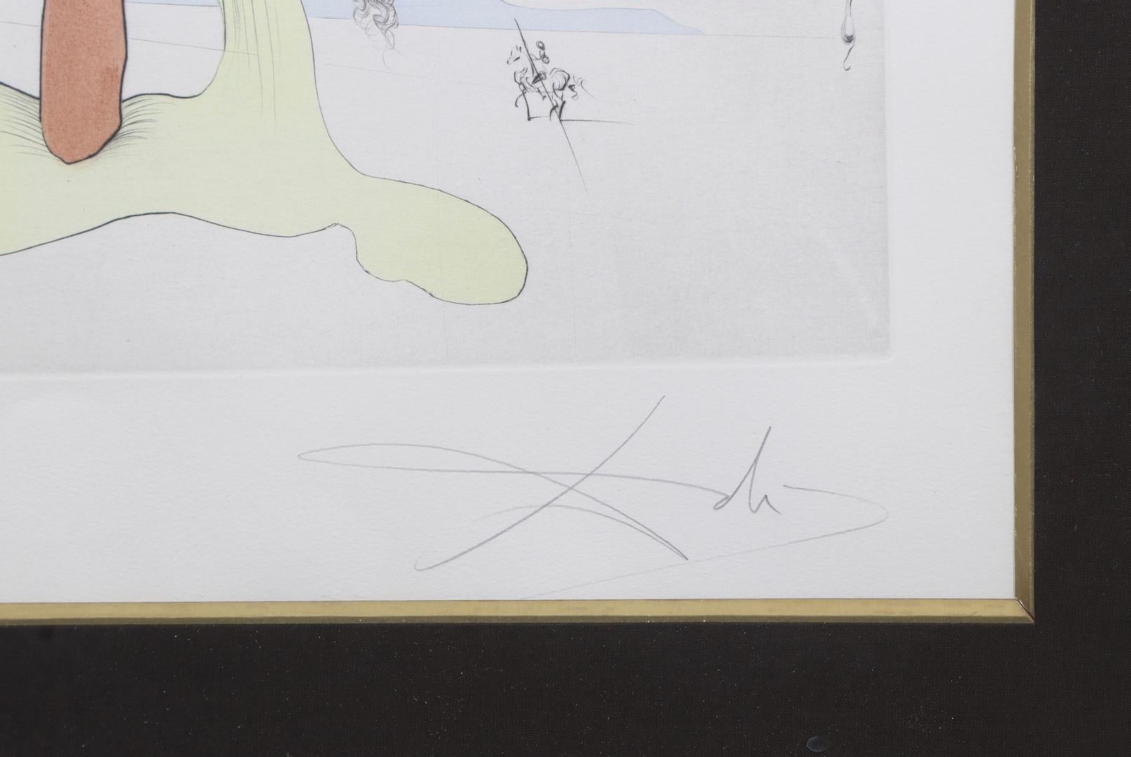 Salvador Dalí (1904-1989) - Visiones Quevedos - Pointe sèche avec coloriage à la main en vente 2