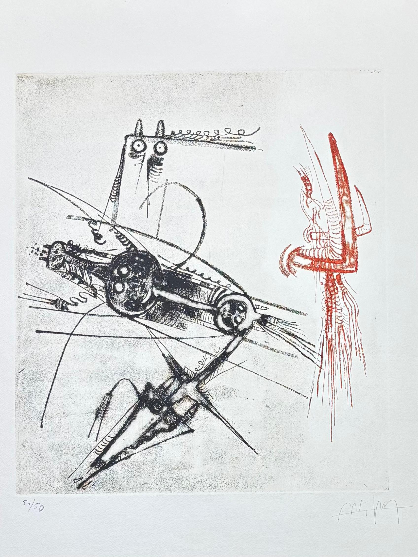Wifredo Lam (1902 - 1982) - Tête de cheval - Farbige Aquatintaradierung - 1975 im Angebot 1
