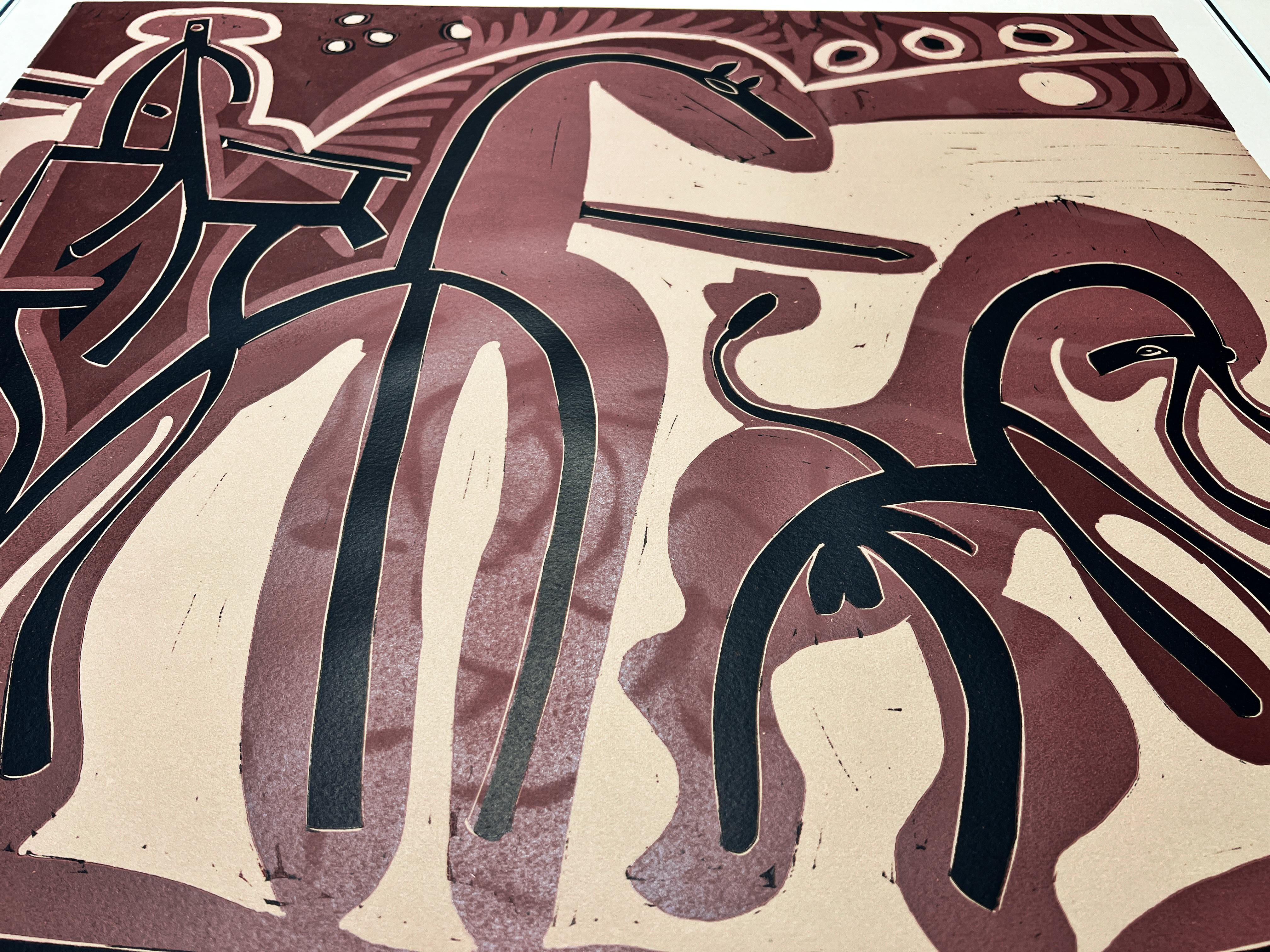 Pablo Picasso (1881-1973)-Picador et Taureau-Linogravure en couleurs sur papier Arches en vente 6