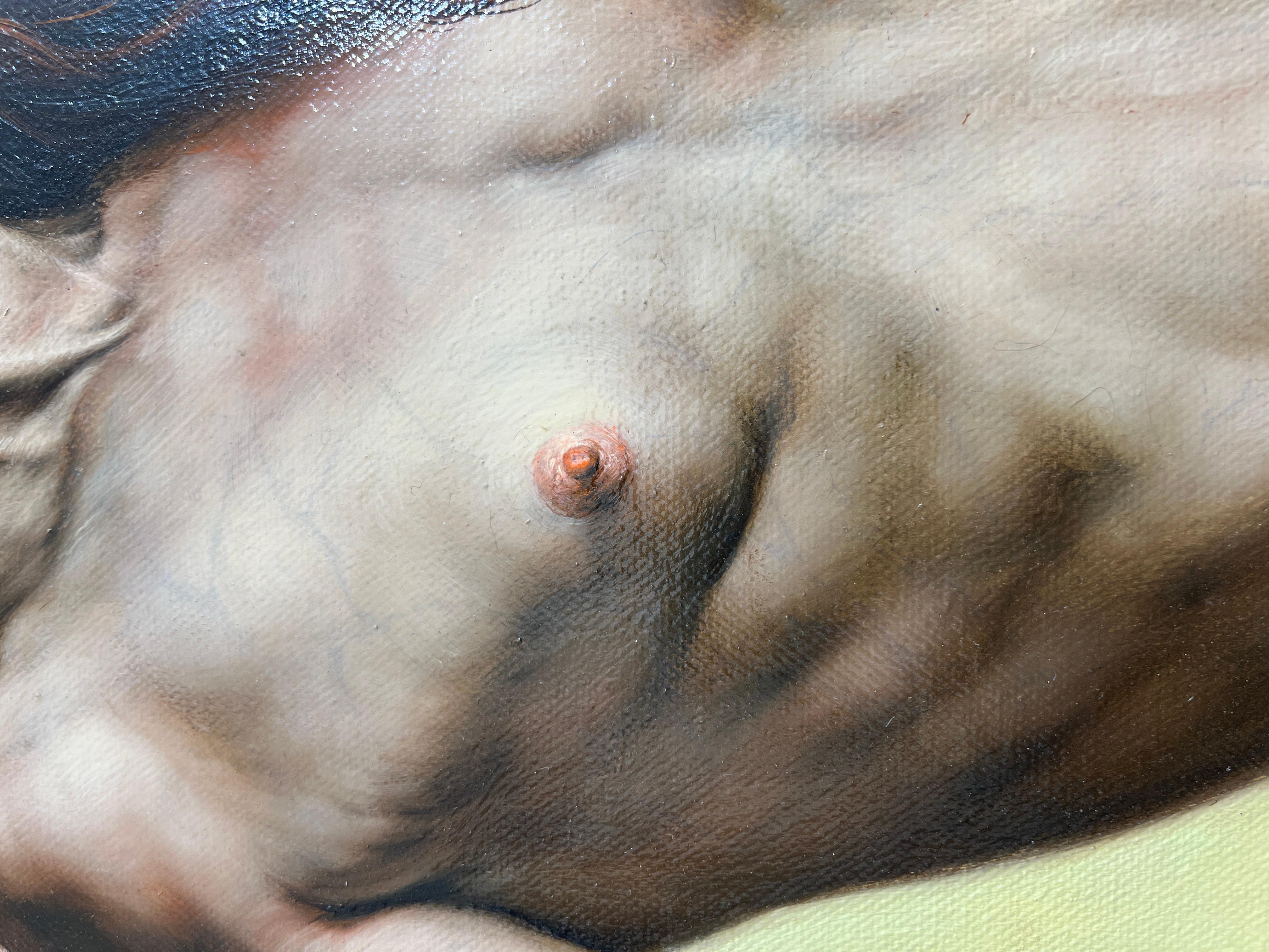 “Satire”.

Oil on canvas, 2009.  
Unique work, in which the artist adopts a figurative language characterised by strong realism and references to the Renaissance.

Signed by the artist in lower left. 
Note: The work does not bear a traditional