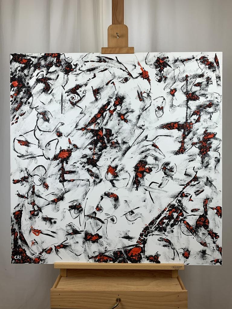 “Dubbi! Golosità... e altre faccende!”.

Oil on canvas, 2016.  
Unique work in which the cracks on the surface represent the wounds inflicted by man on the earth. The painting is artistically characterized by abstract figures, but observing it