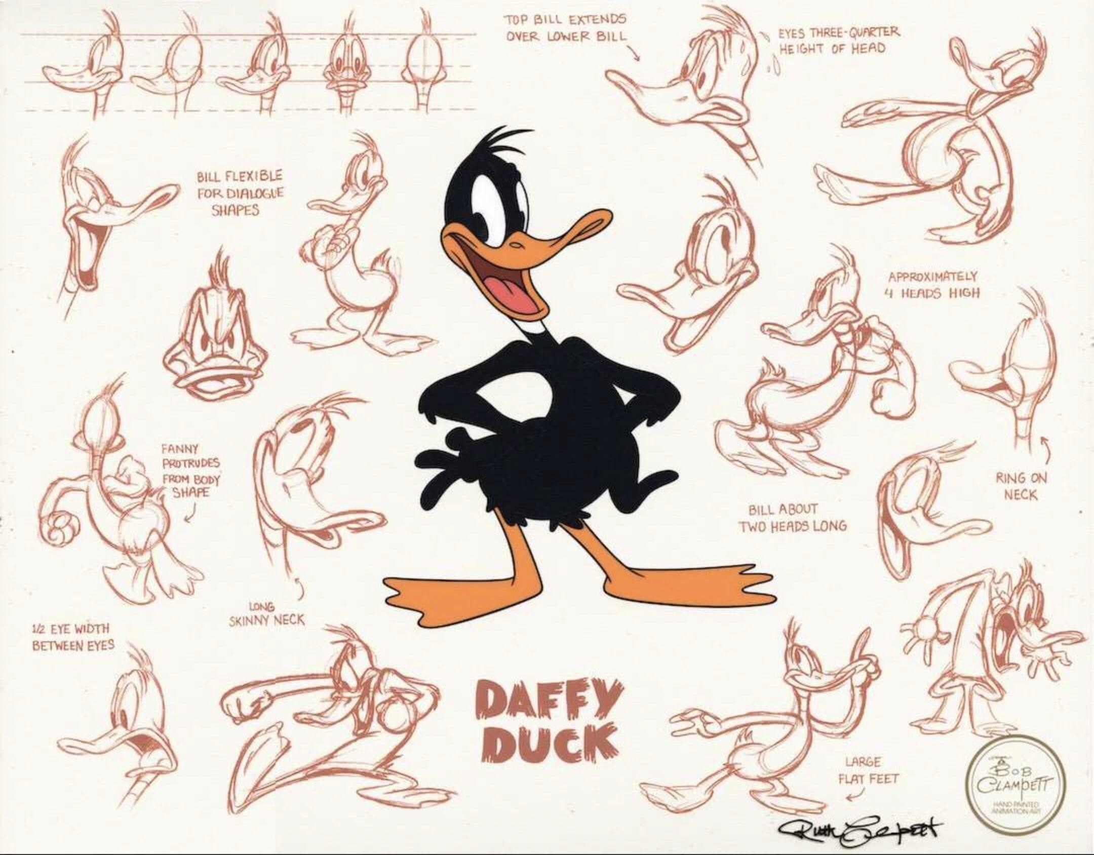 Daffy Duck Model Sheet - Art by Looney Tunes Studio Artists
