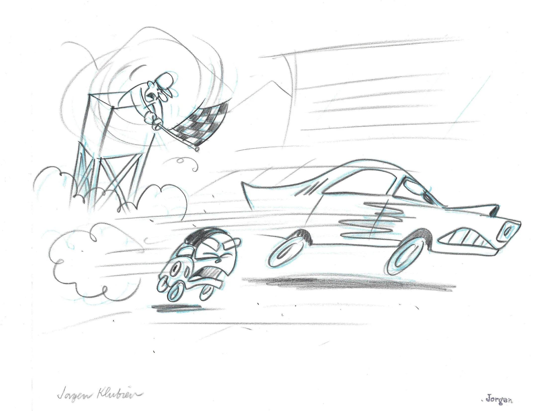 Lightening McQueen: Cars Original Production Beat Board - Art by Jorgen Klubien