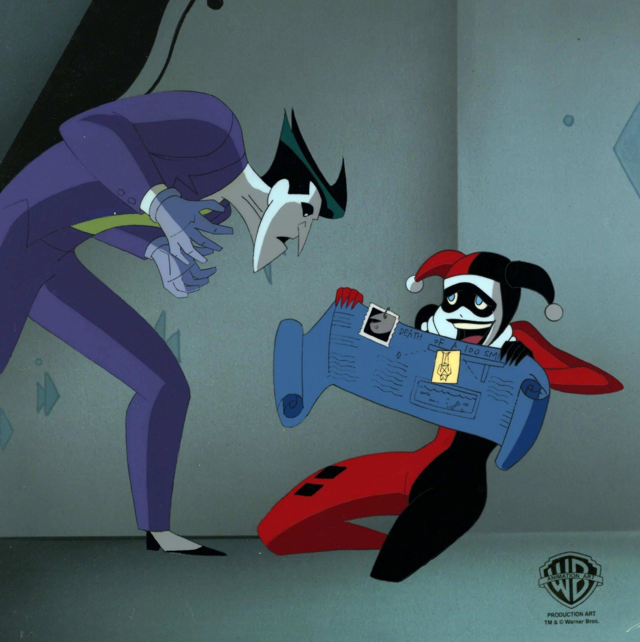 TNBA Original Production Cel With Matching Drawing: Joker, Harley Quinn - Art by DC Comics Studio Artists