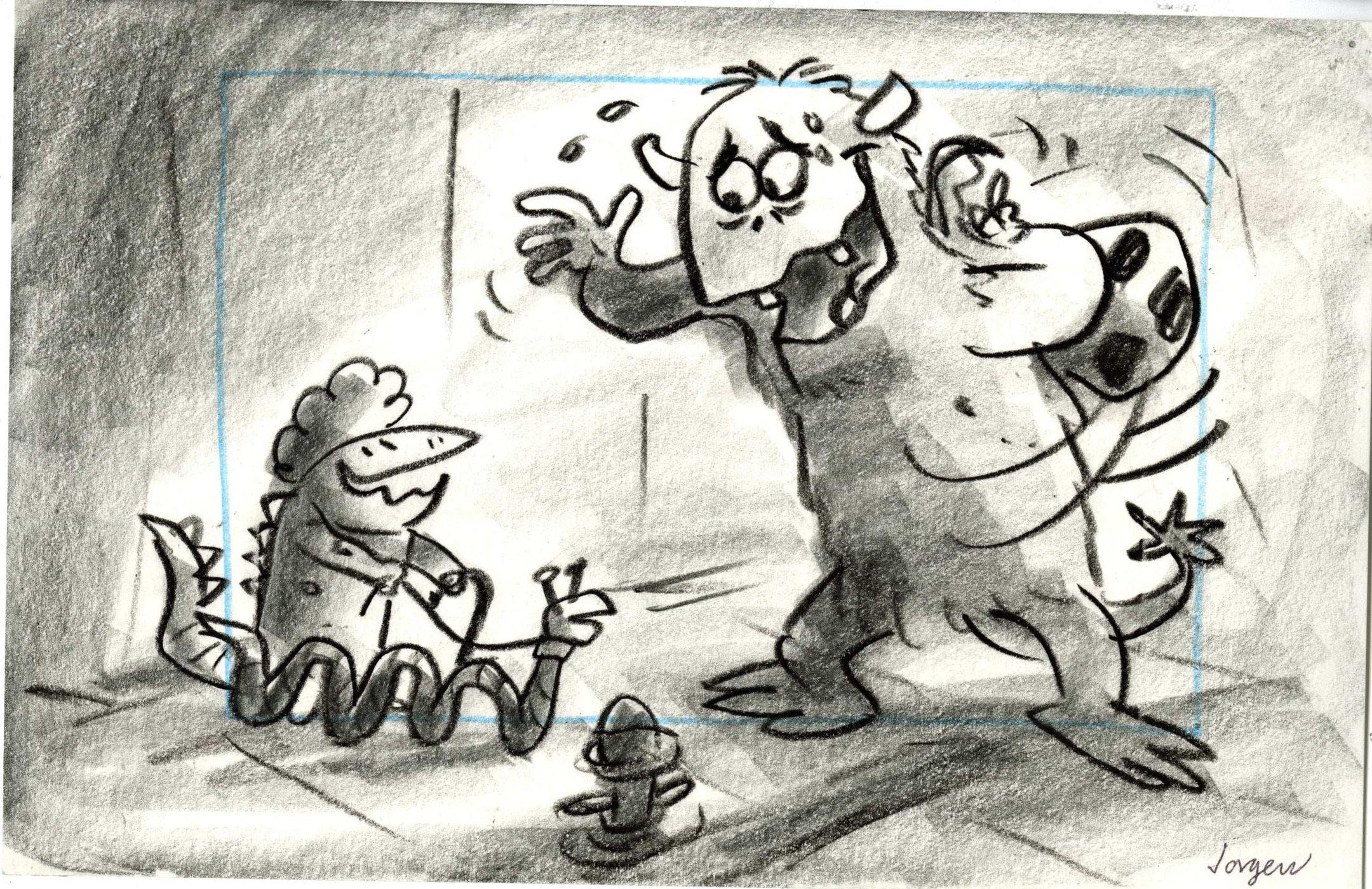 Monsters Inc., Original Storyboard: John Sullivan - Art by Jorgen Klubien