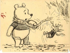 Retro Pooh and Piglet Original Storyboard Drawing