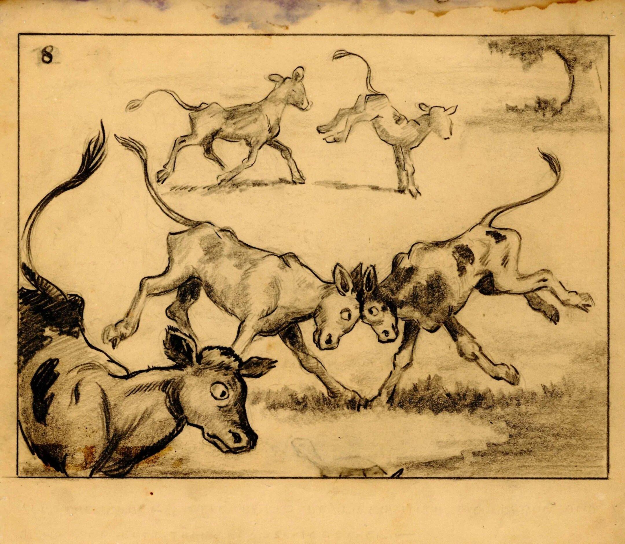 Dessin du storyboard de Ferdinand le taureau - Art de Walt Disney Studio Artists