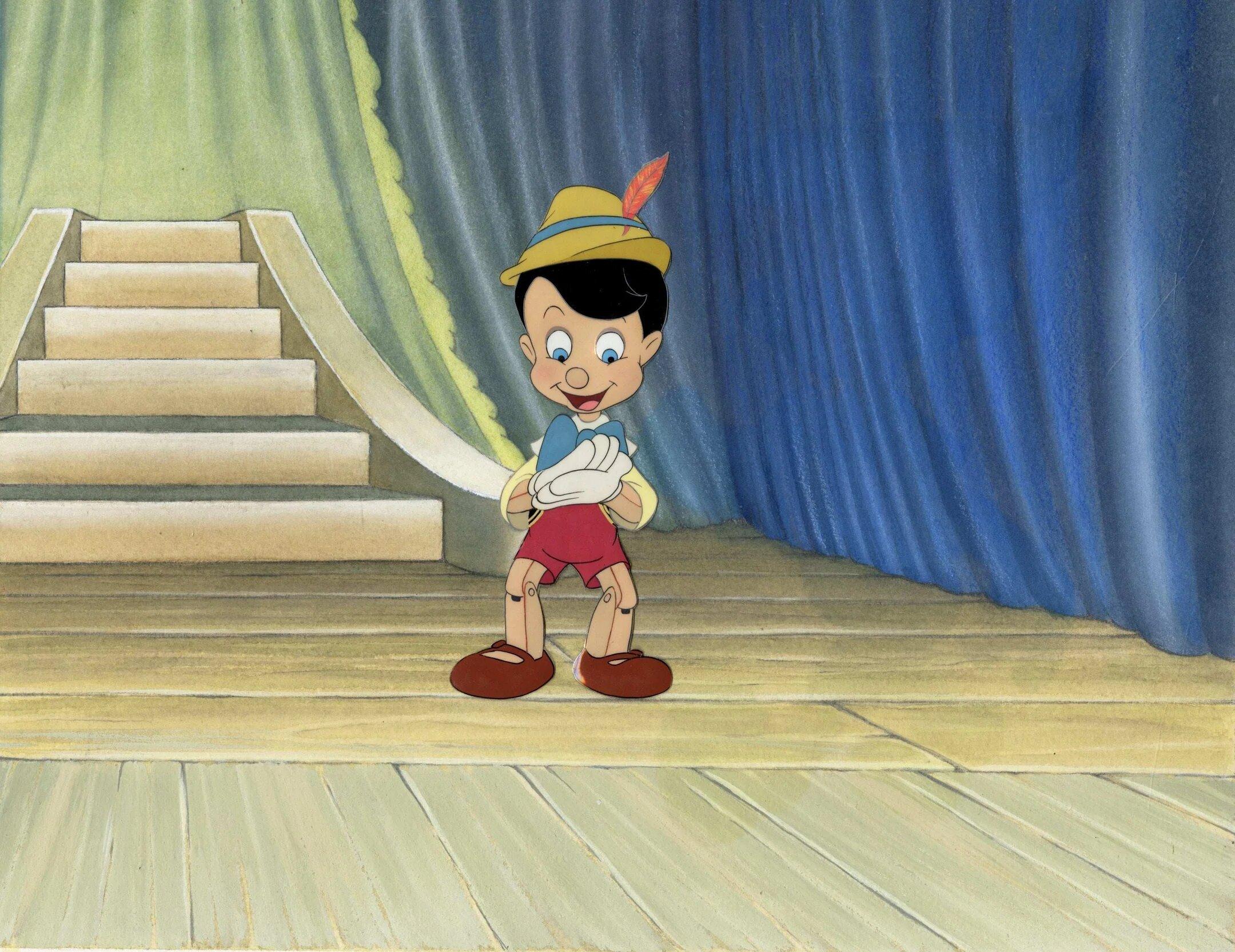 Pinocchio Original Production Cel on Production Background: Pinocchio - Art by Walt Disney Studio Artists