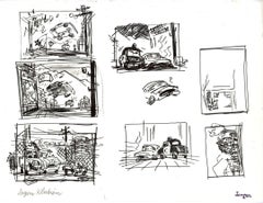 Cars Original Storyboard Concept Drawing: Mater and Lightning McQueen
