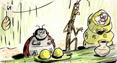 Disegno dello storyboard di A Bug's Life: Heimlich, Slim e Francis
