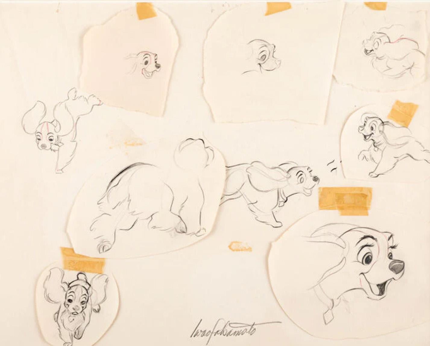Lady and the Tramp Model Sheet Drawing Signed by Iwao Takamoto