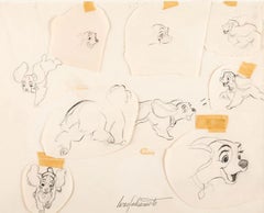 Vintage Lady and the Tramp Model Sheet Drawing Signed by Iwao Takamoto
