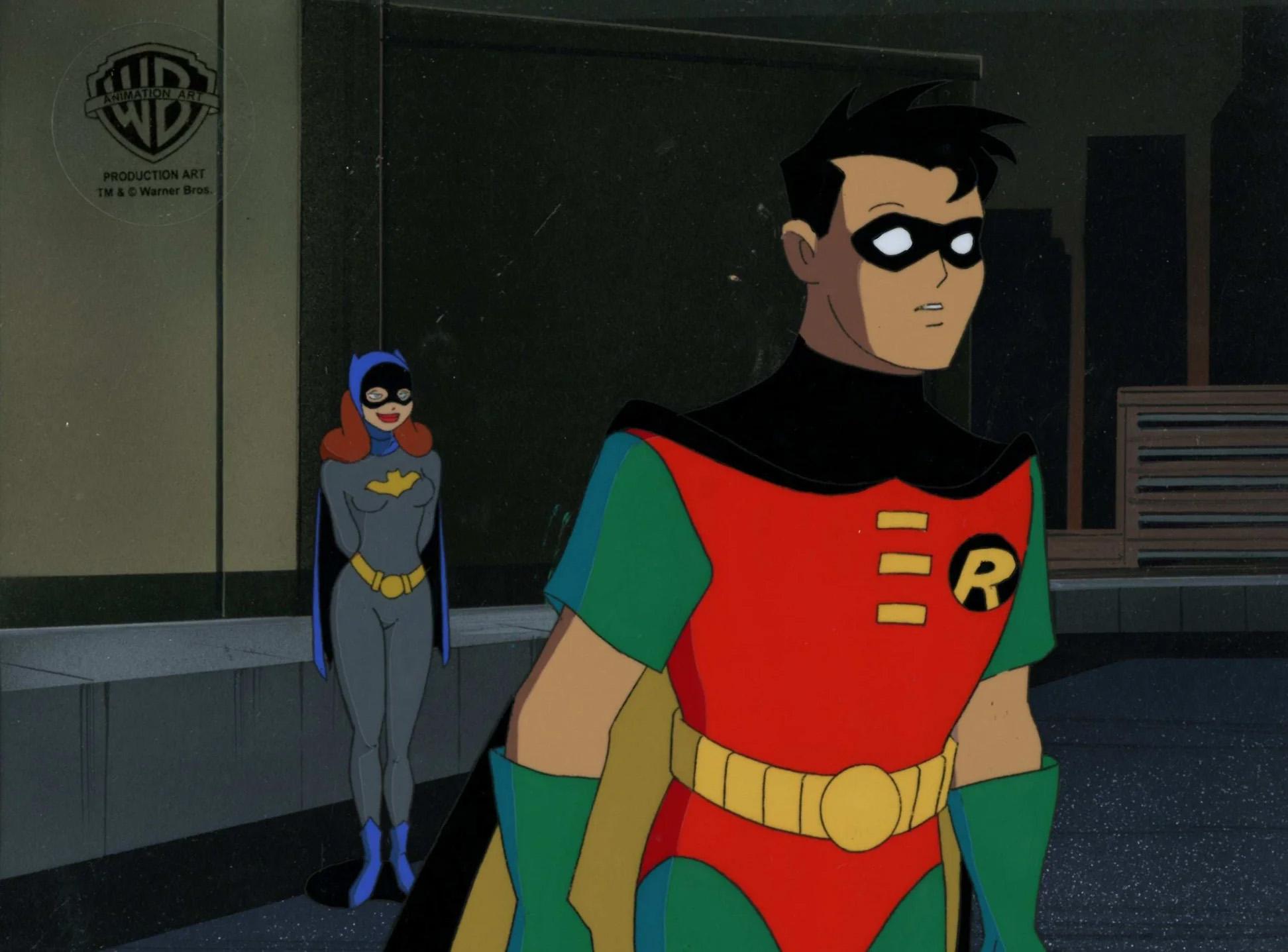 Batman Original Production Cel On Original Background: Robin and Batgirl - Art by DC Comics Studio Artists