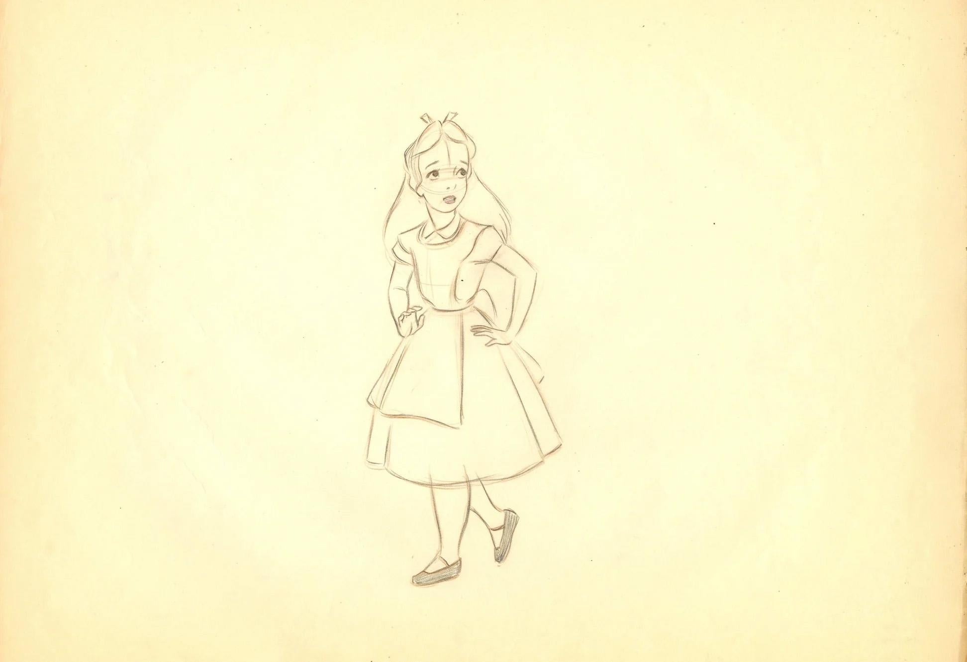 Alice in Wonderland Original Production Drawing: Alice - Art by Don Lusk