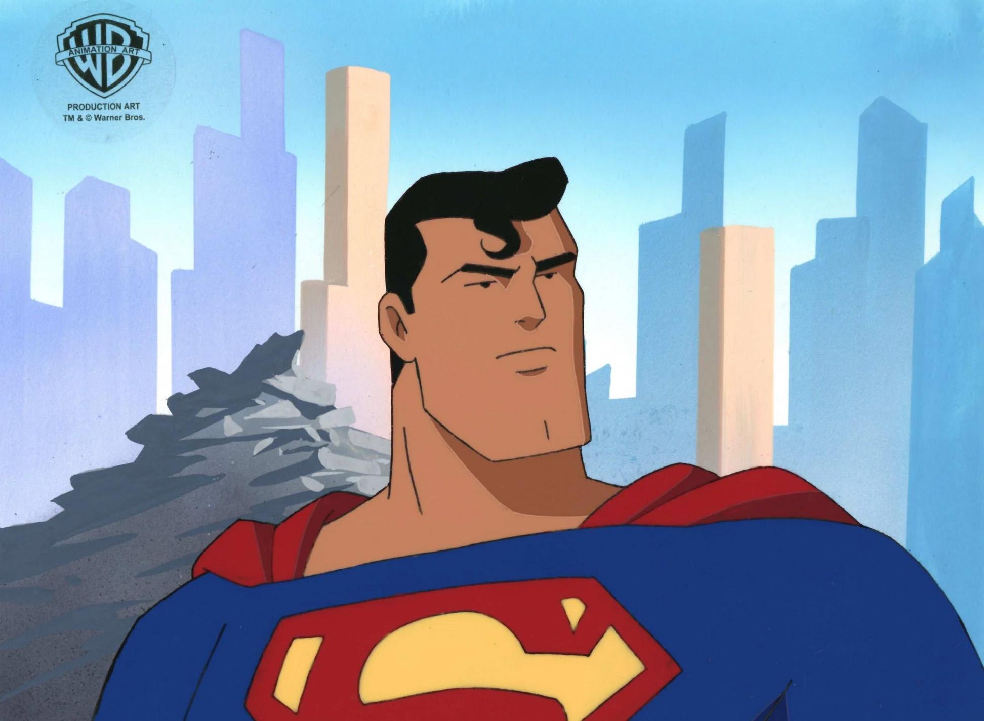 Warner Bros. Studio Artists - Superman the Animated Series Cel and  Background with Matching Drawing: Superman For Sale at 1stDibs
