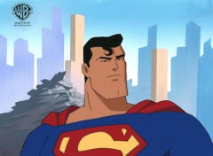Superman the Animated Series Cel and Background with Matching Drawing: Superman