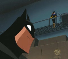 Retro New Batman Adventures Production Cel on Original Background: Batgirl and Batman