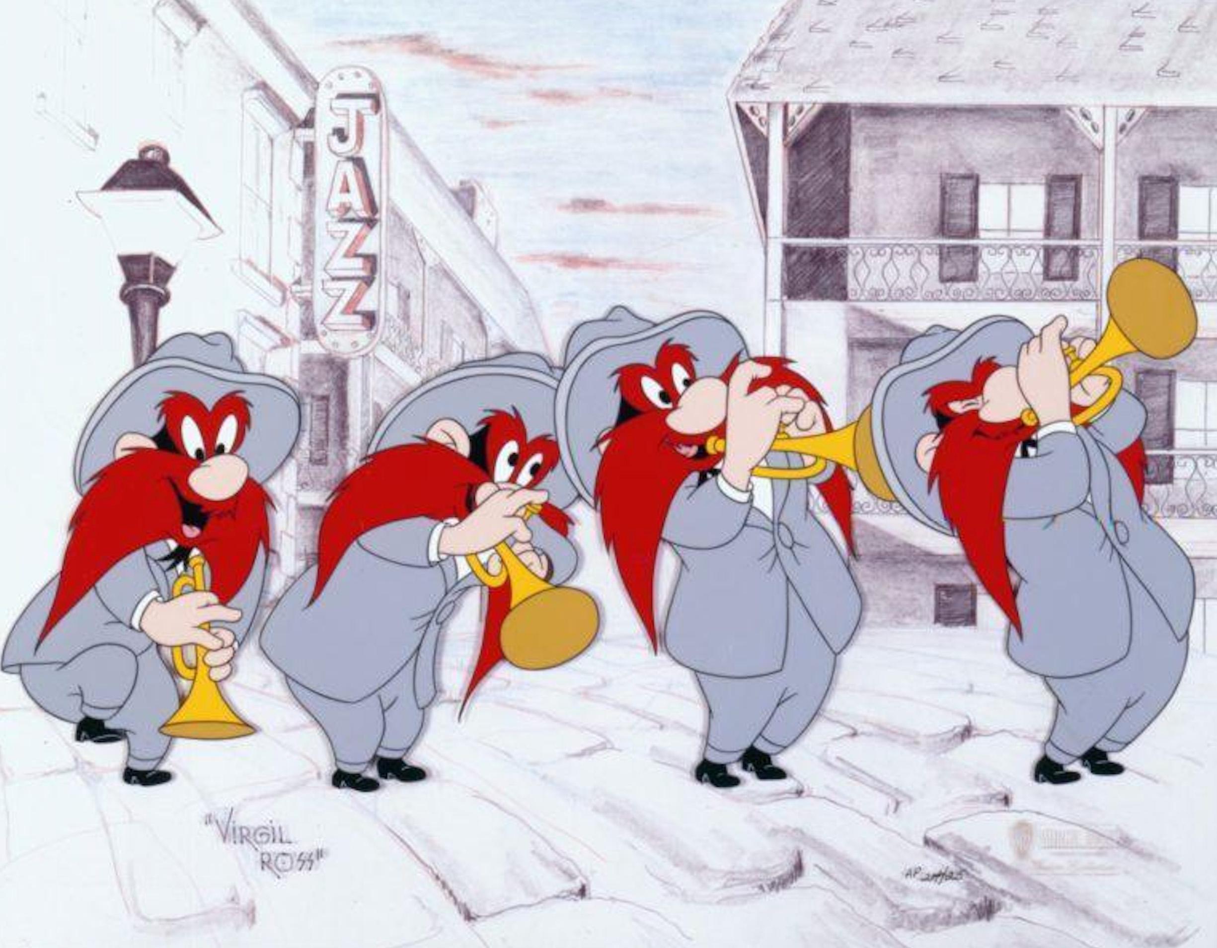 MEDIUM:  Limited Edition Cel
ARTIST: Virgil Ross
SIGNED: Virgil Ross
SKU: VR1001

ABOUT THE IMAGE: Yosemite Sam changes his normal uniform of gunslinger to that of a mighty jazz player. 

ABOUT THE MEDIUM:  This edition was created from original
