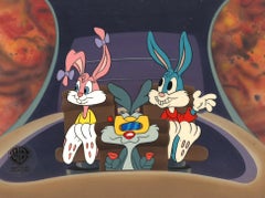 Vintage Tiny Toons Production Cel on Hand-Painted Background: Buster, Babs, Calamity